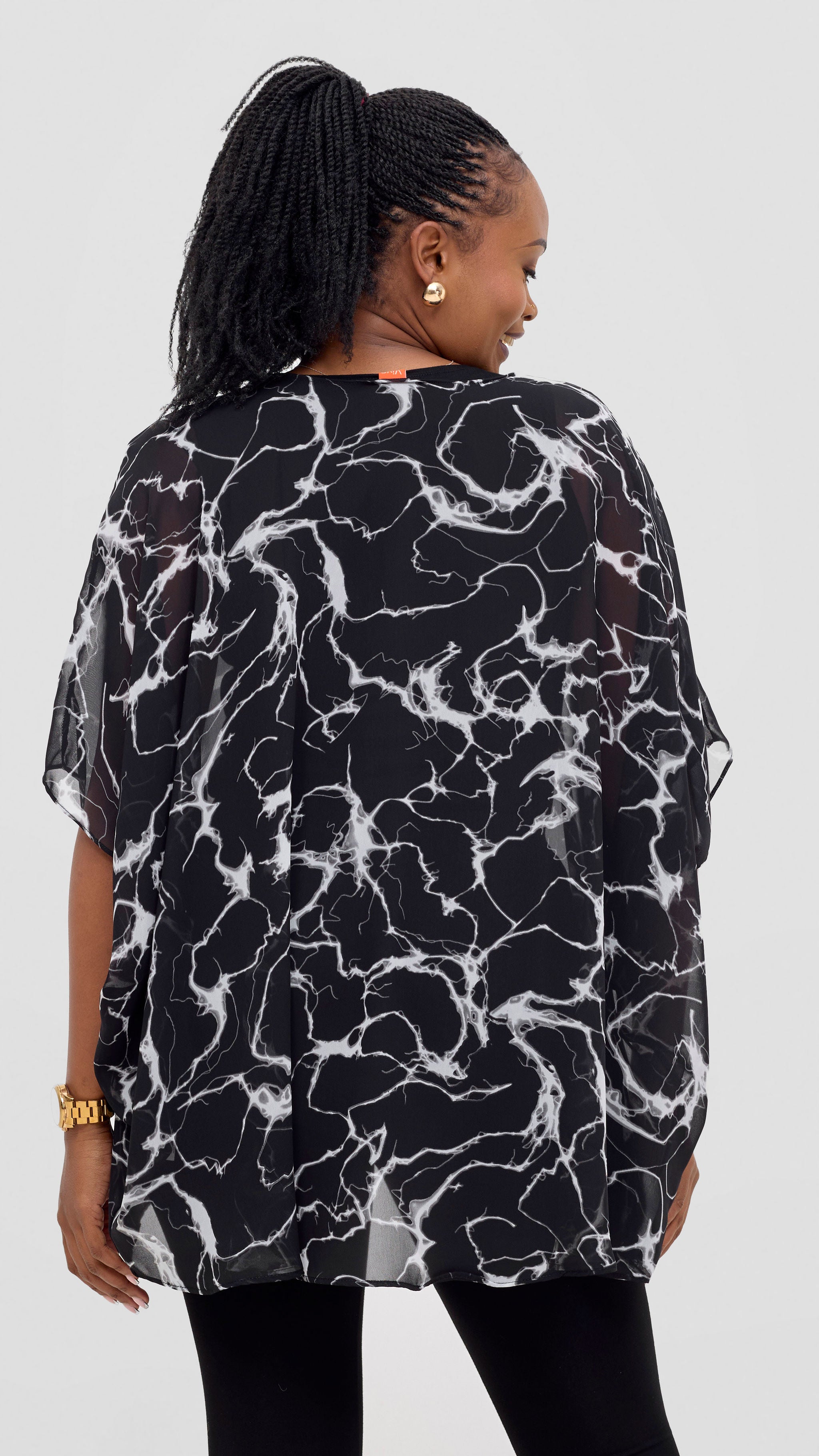 Vivo Ayana Wide High Low Top - Black Abstract Print
