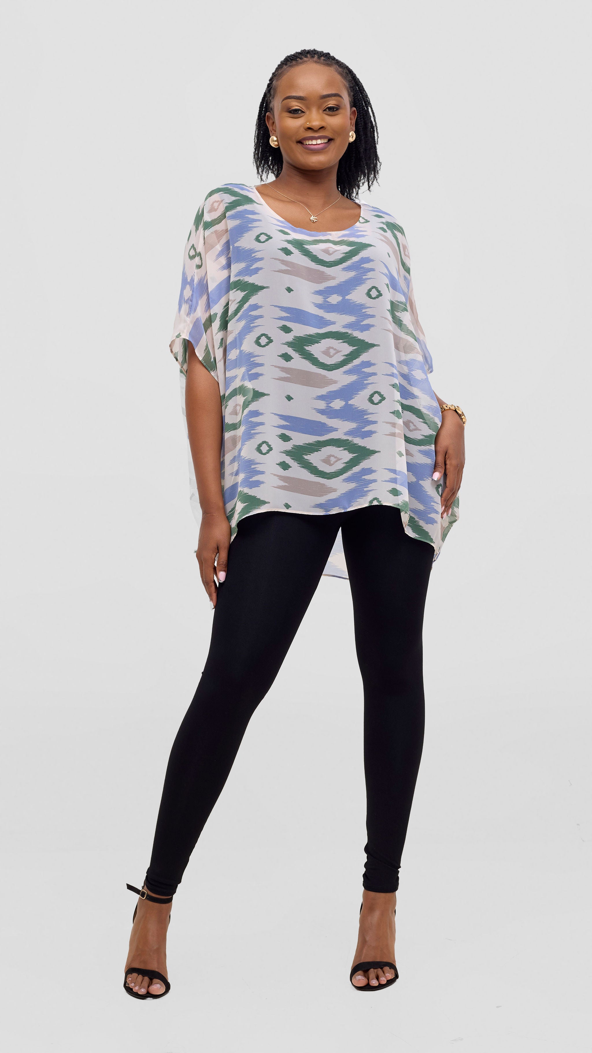 Vivo Ayana Wide High Low Top - Green / Blue Print