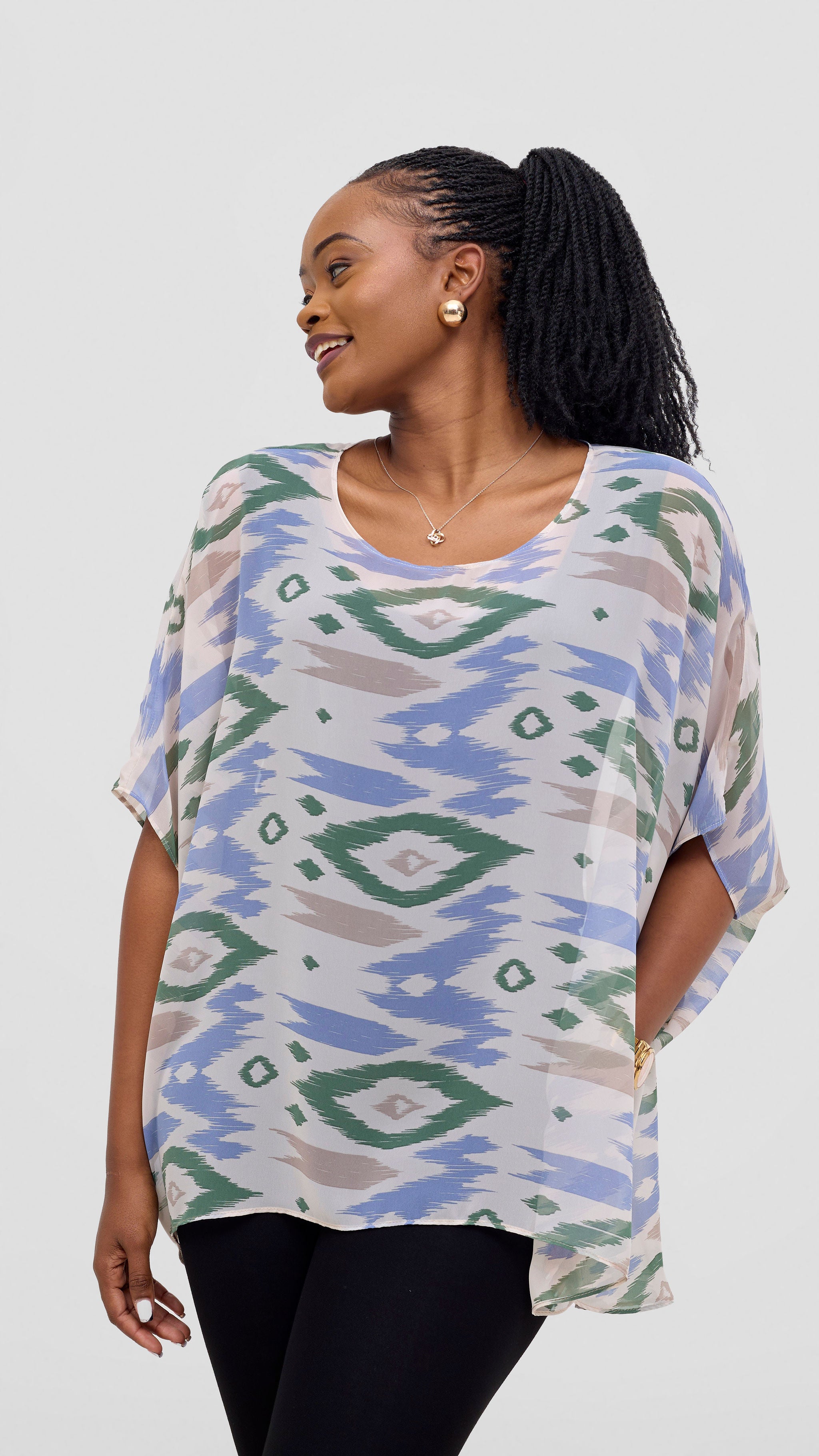 Vivo Ayana Wide High Low Top - Green / Blue Print