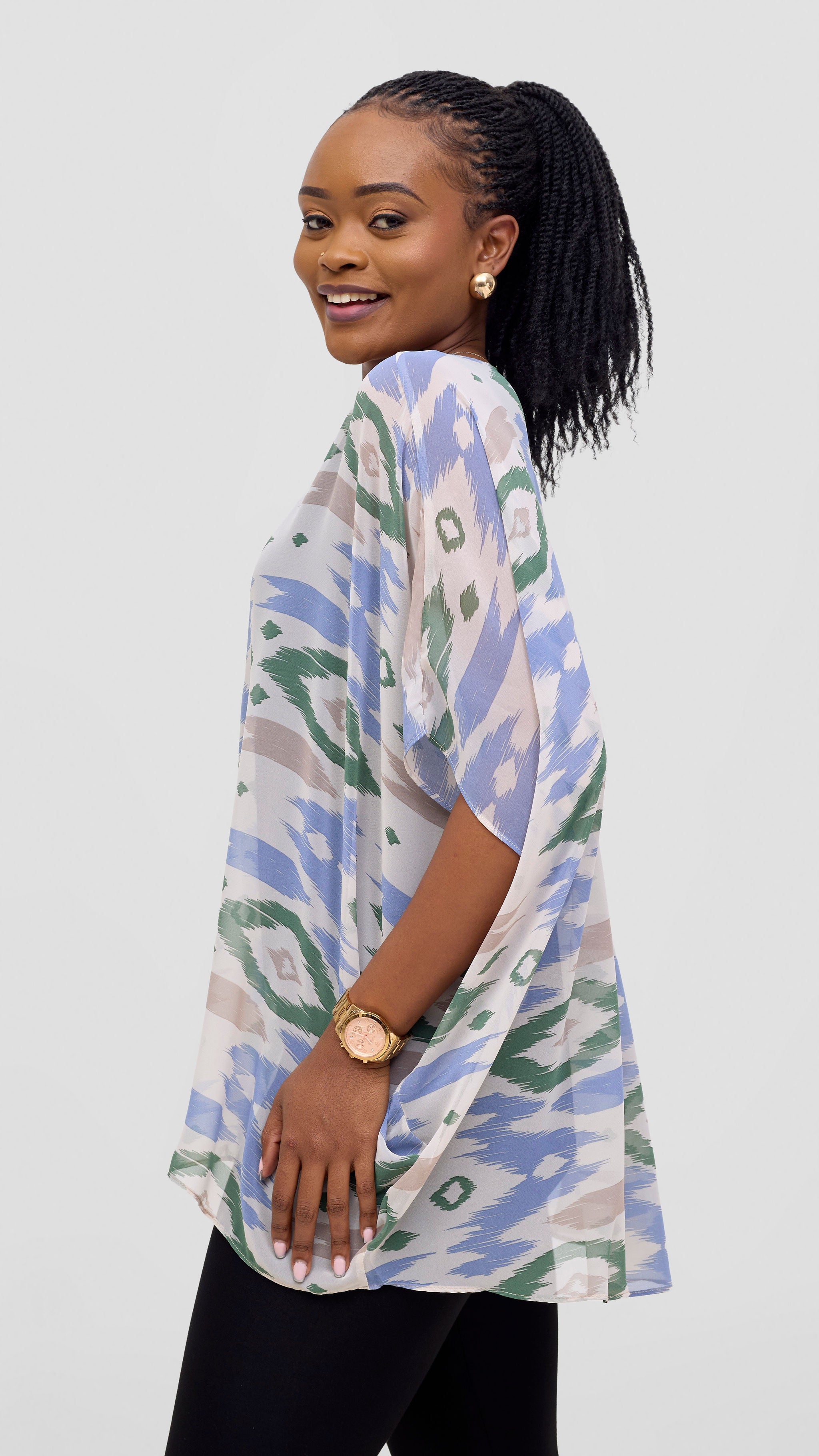 Vivo Ayana Wide High Low Top - Green / Blue Print