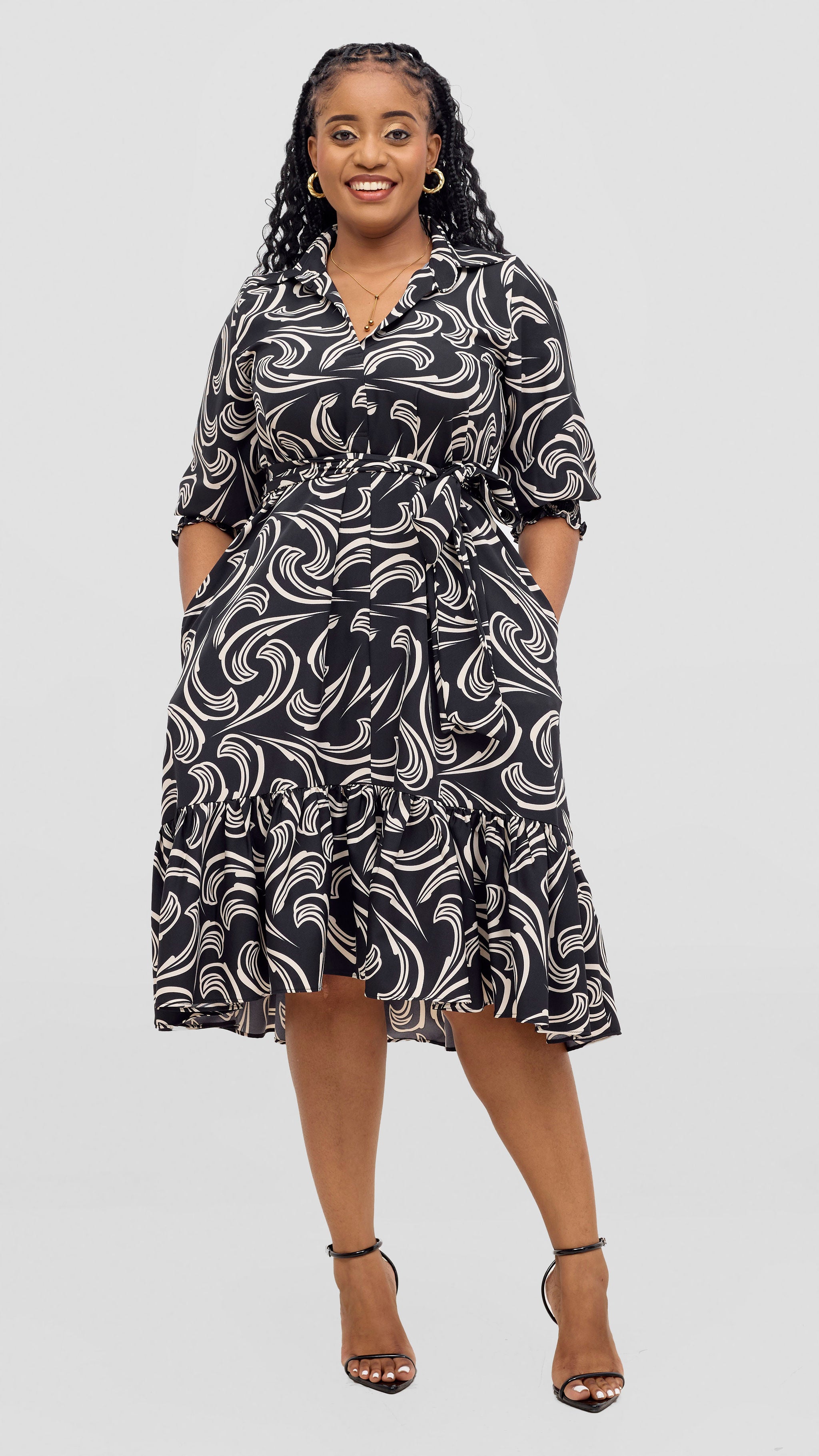 Vivo Serwa Flounce Dress - Black / Offwhite