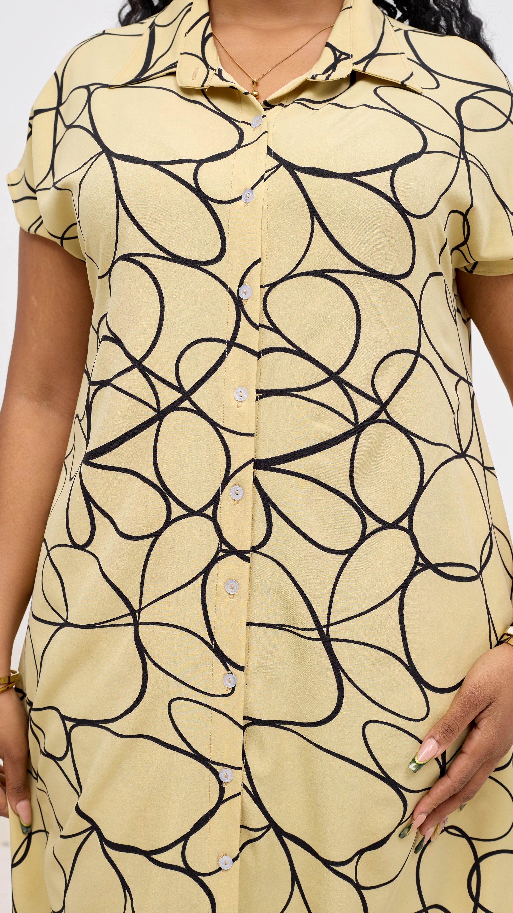 Vivo Asha Drop Shoulder Maxi Shirt Dress - Beige / Black Print