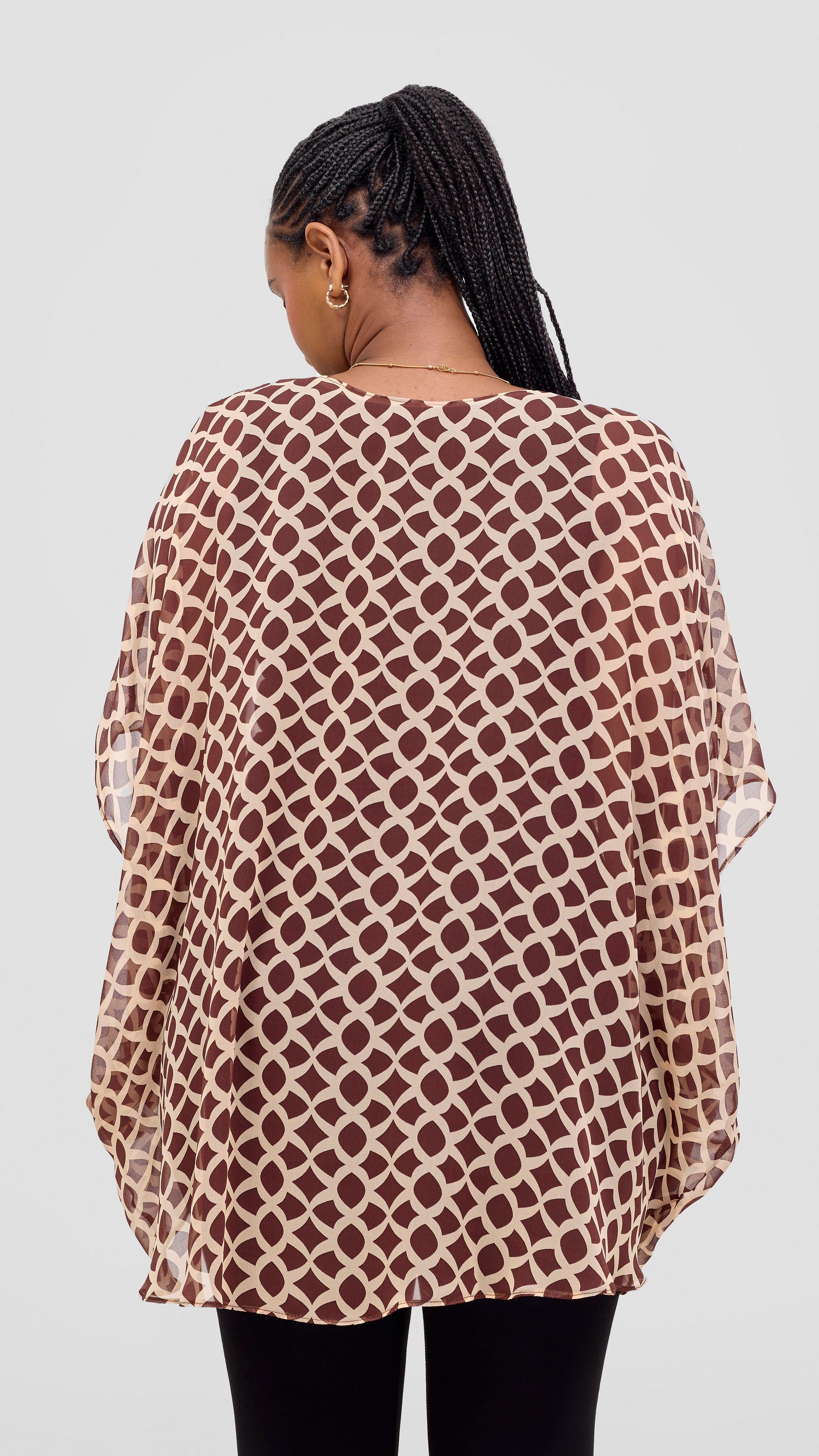 Vivo Ayana Wide High Low Top - Brown / Beige Print