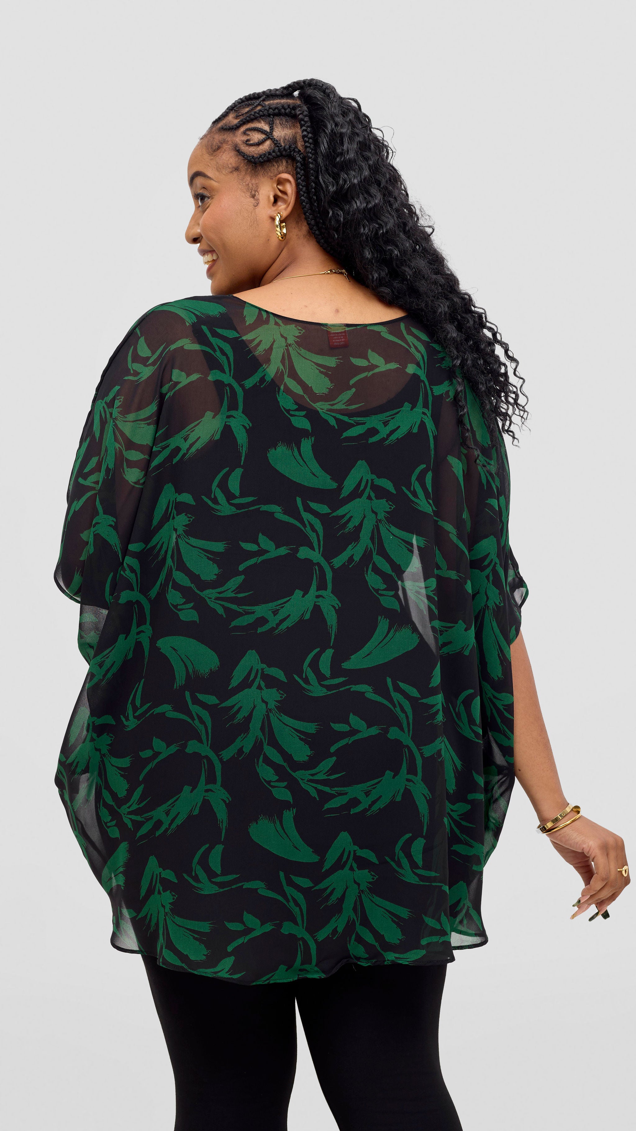 Vivo Ayana Wide High Low Top - Black / Green Flowers Print