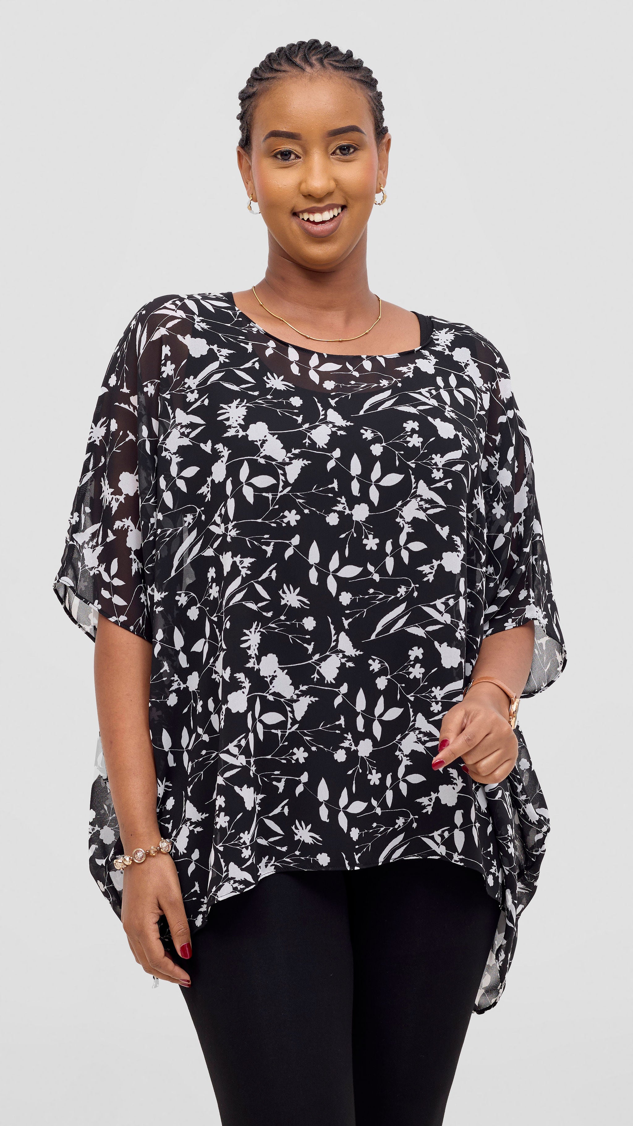 Vivo Ayana Wide High Low Top - Black / White Print