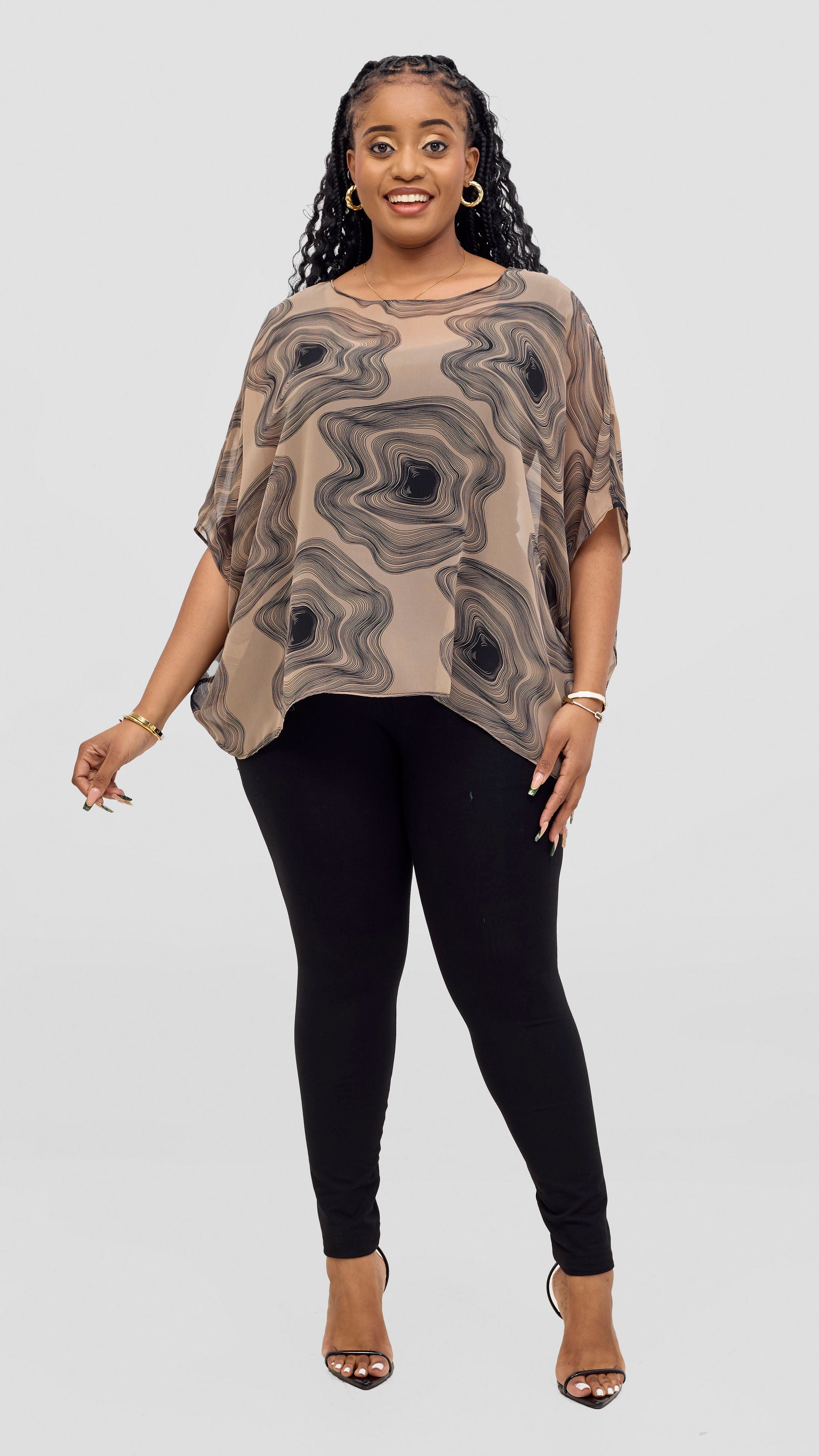 Vivo Ayana Wide High Low Top - Black / Beige Print