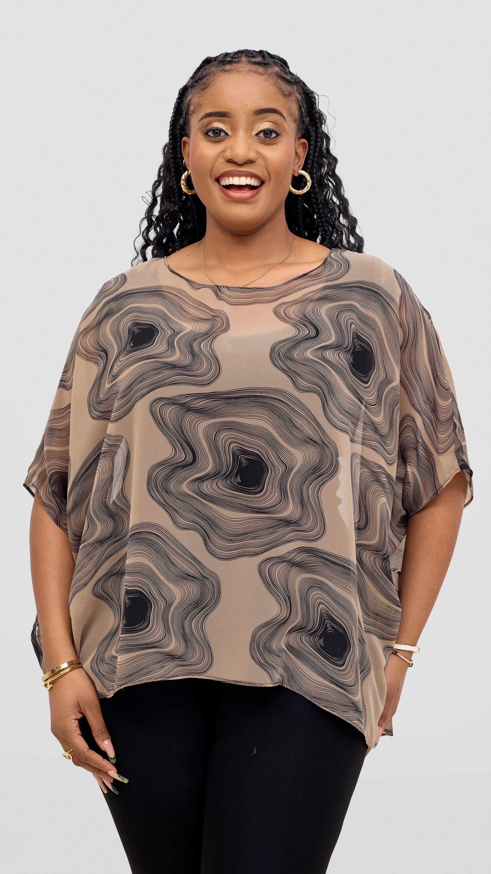 Vivo Ayana Wide High Low Top - Black / Beige Print