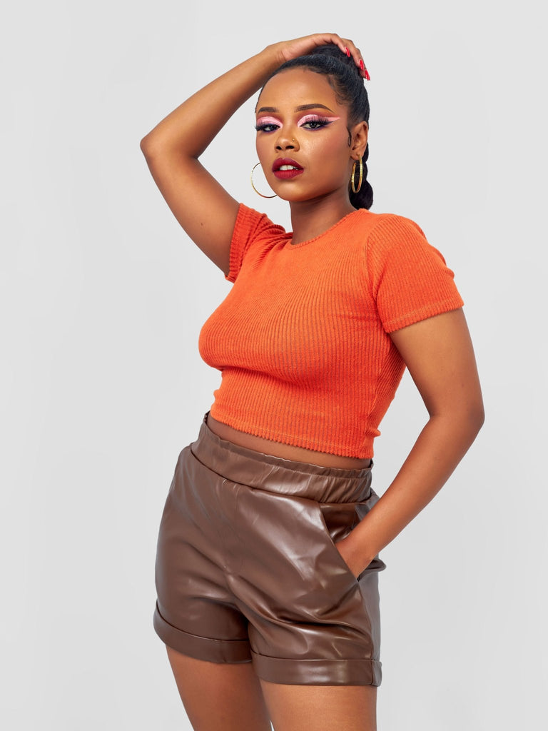 Popular 21 Leather Effect Shorts - Chocholate Brown - Shopzetu
