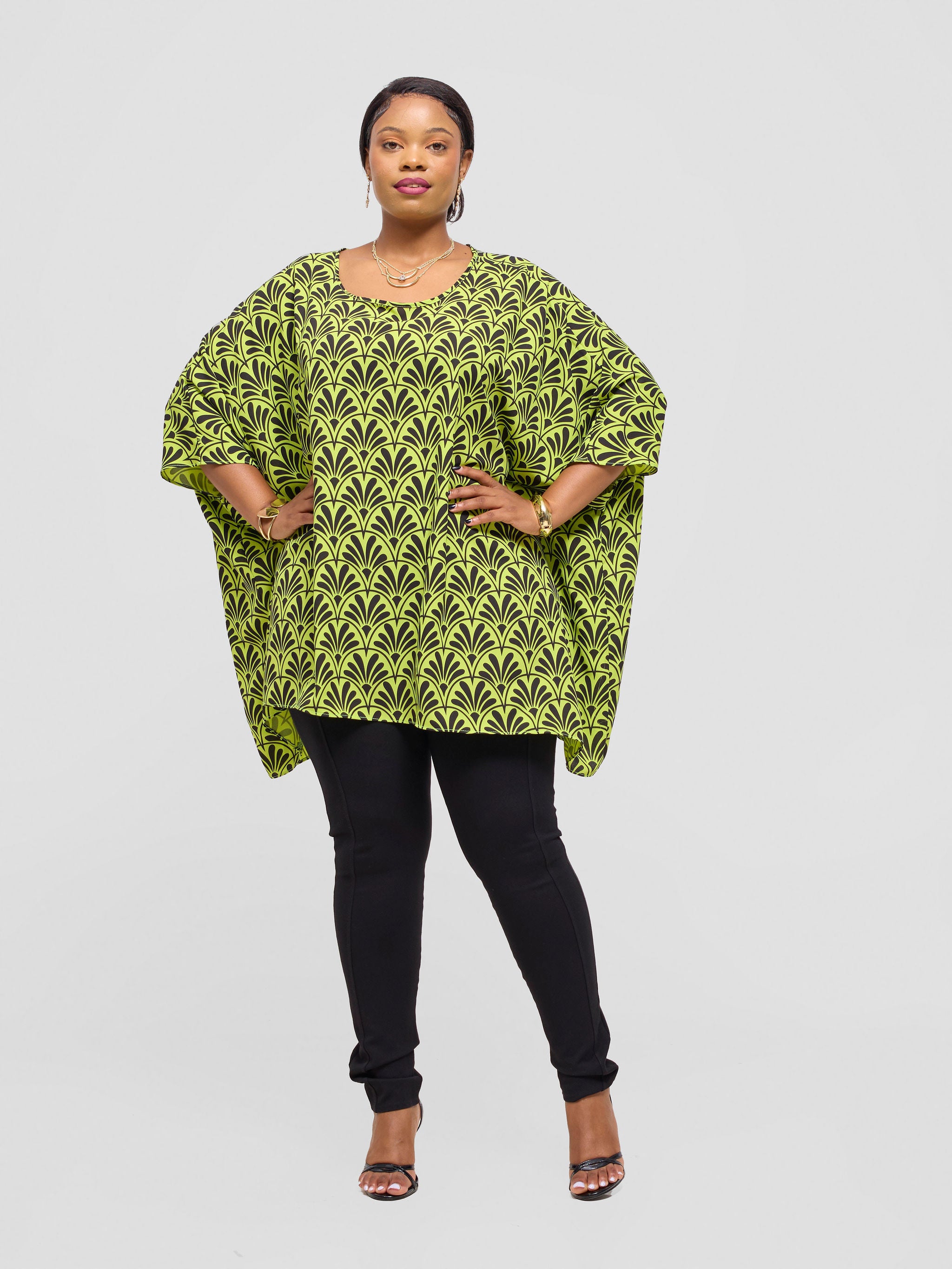 Vivo Liv Wide Crepe Top - Lime / Black Print