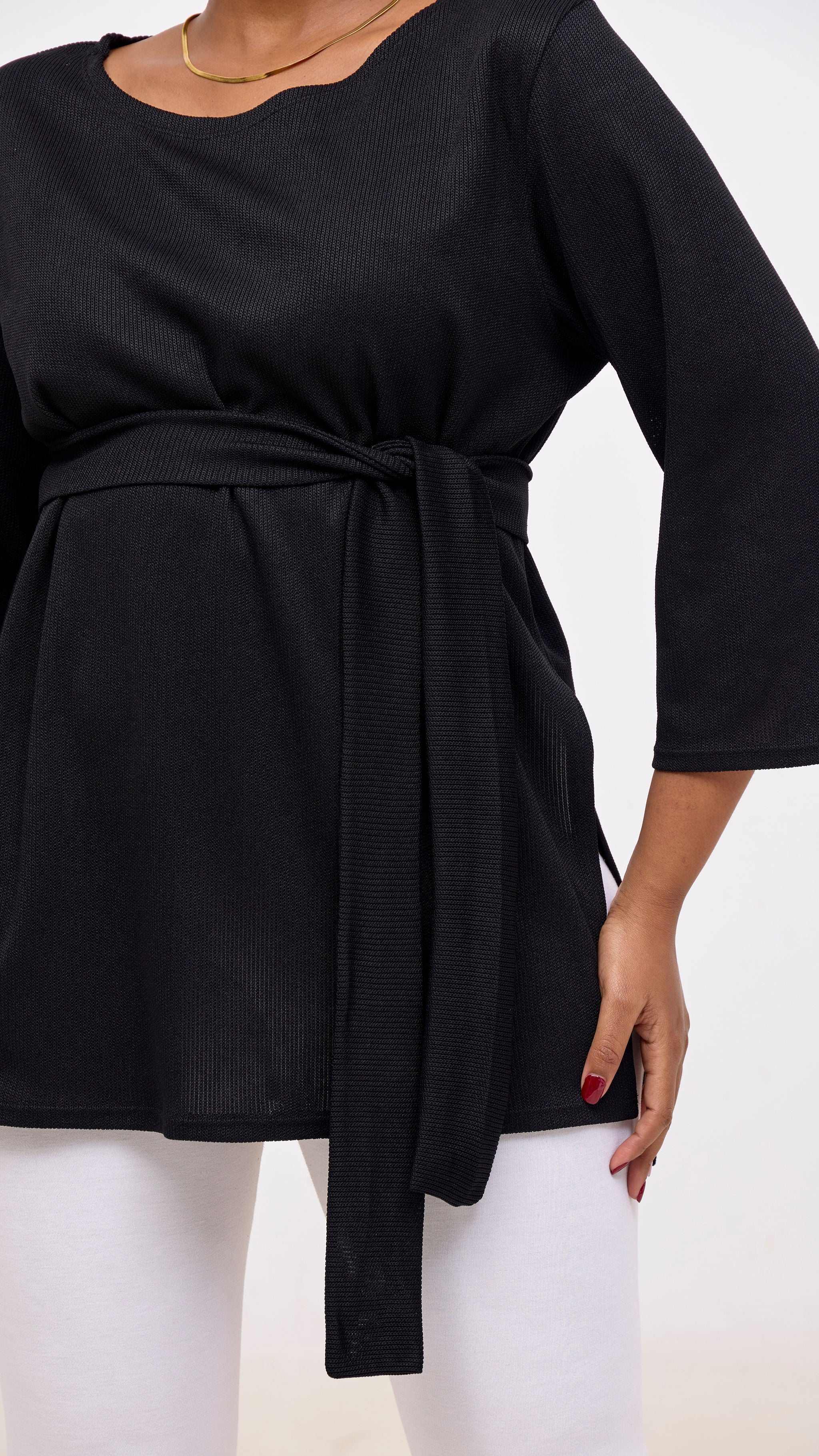 Vivo Rema 3/4 Sleeve Side Slit Tunic Top - Black