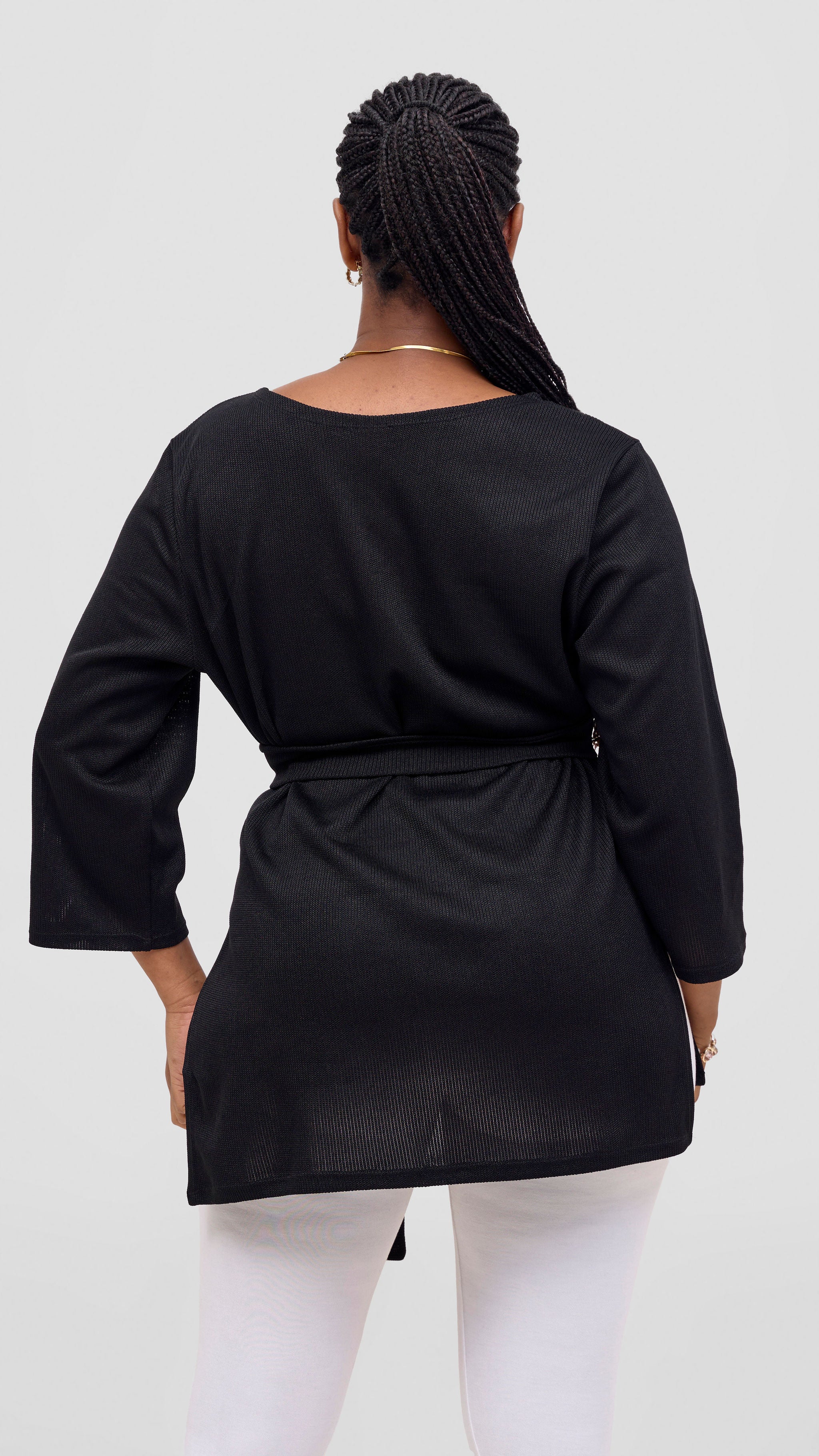 Vivo Rema 3/4 Sleeve Side Slit Tunic Top - Black