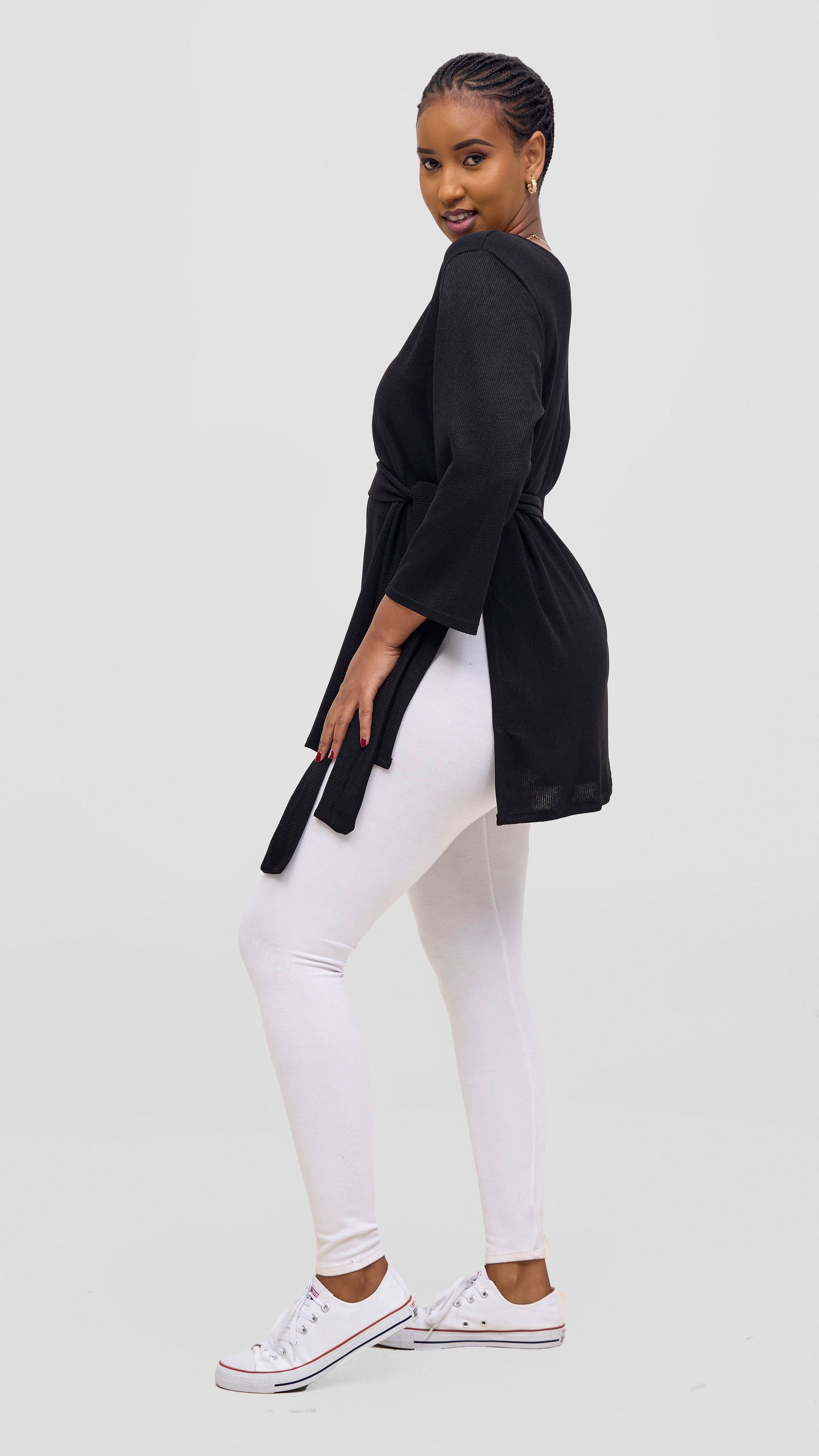 Vivo Rema 3/4 Sleeve Side Slit Tunic Top - Black