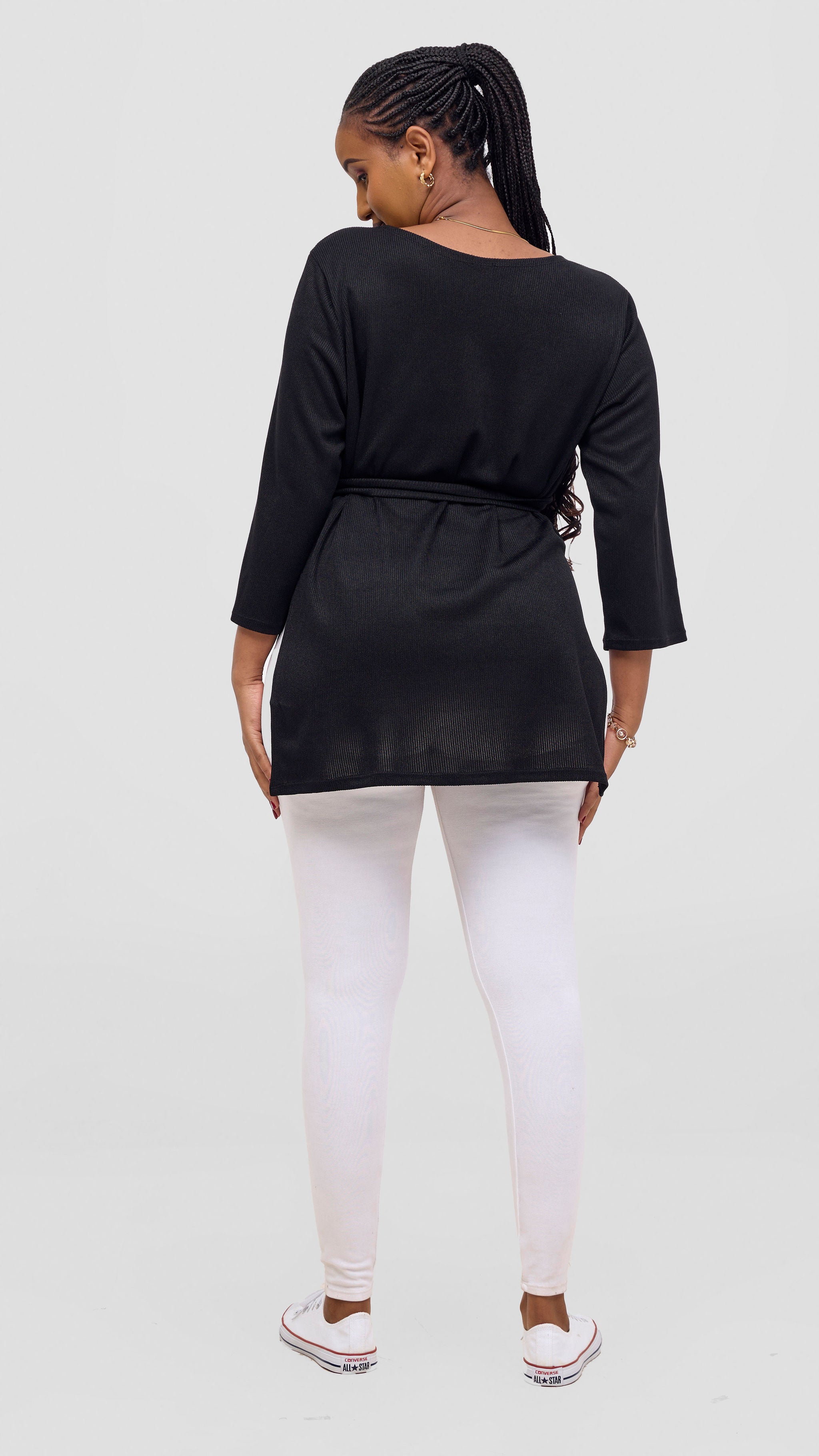 Vivo Rema 3/4 Sleeve Side Slit Tunic Top - Black