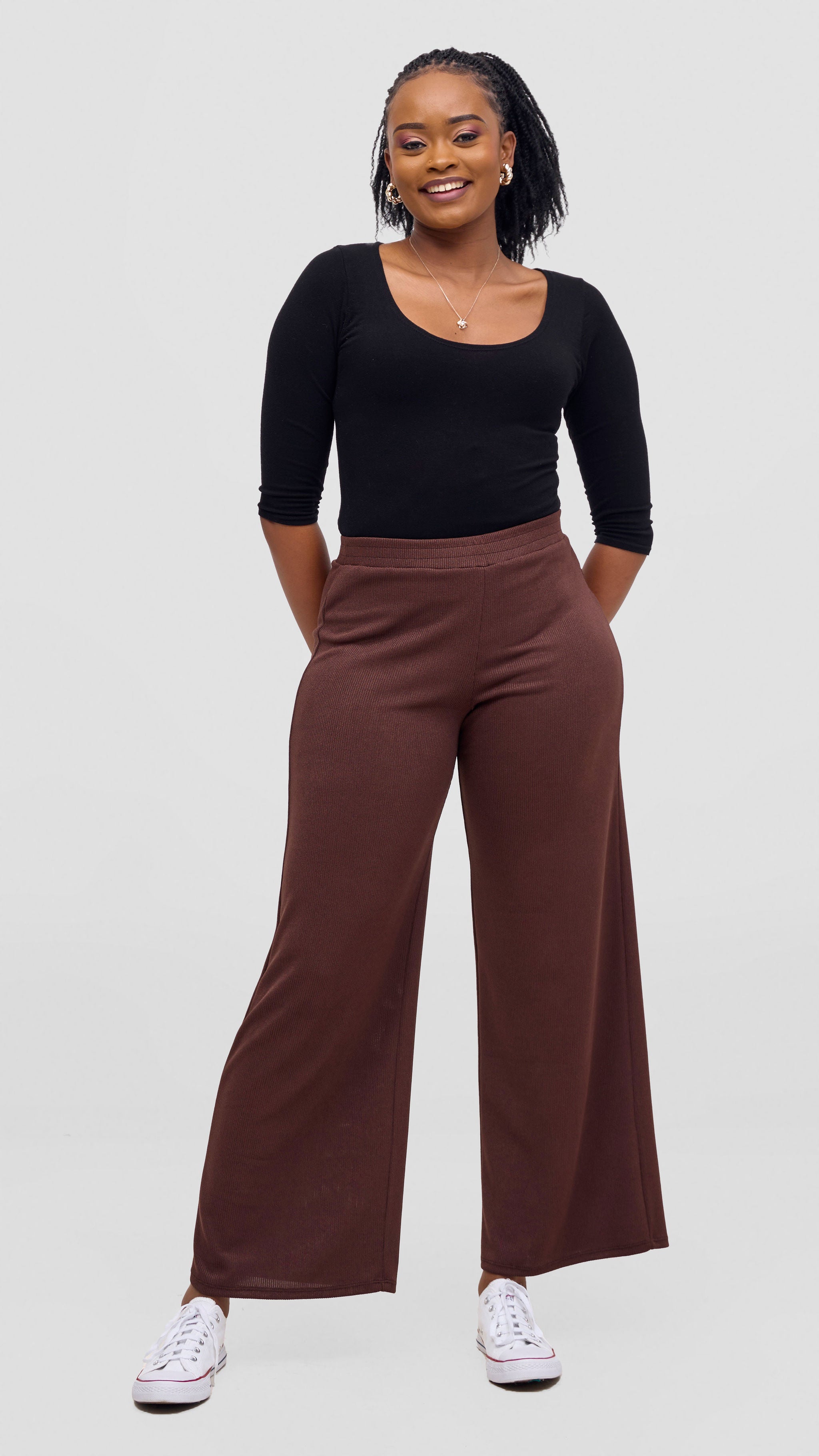 Vivo Rema Straight Leg Pants - Chocolate