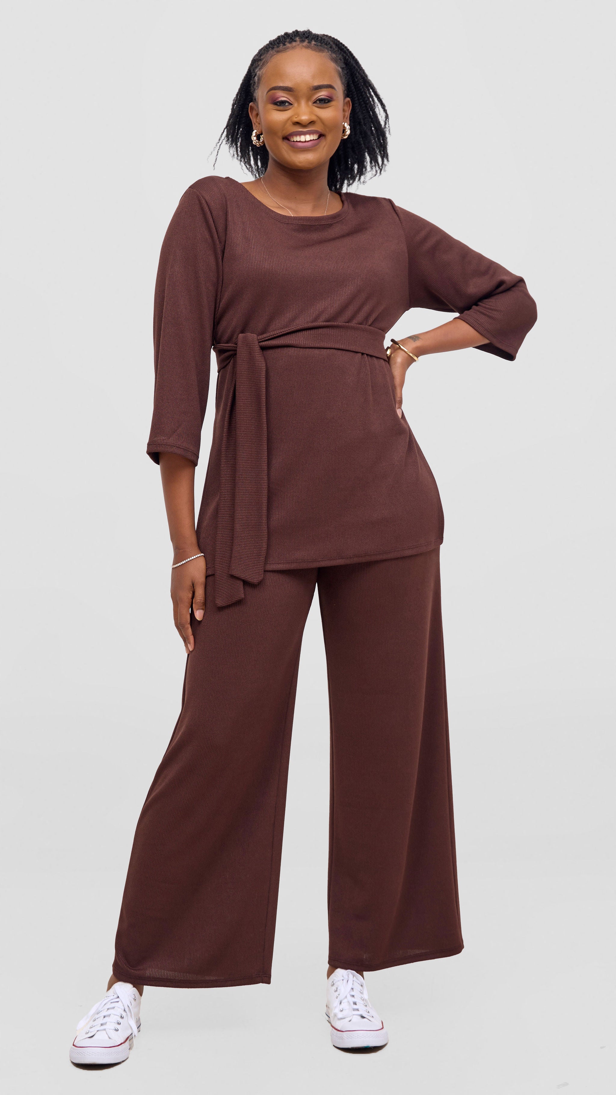 Vivo Rema Straight Leg Pants - Chocolate
