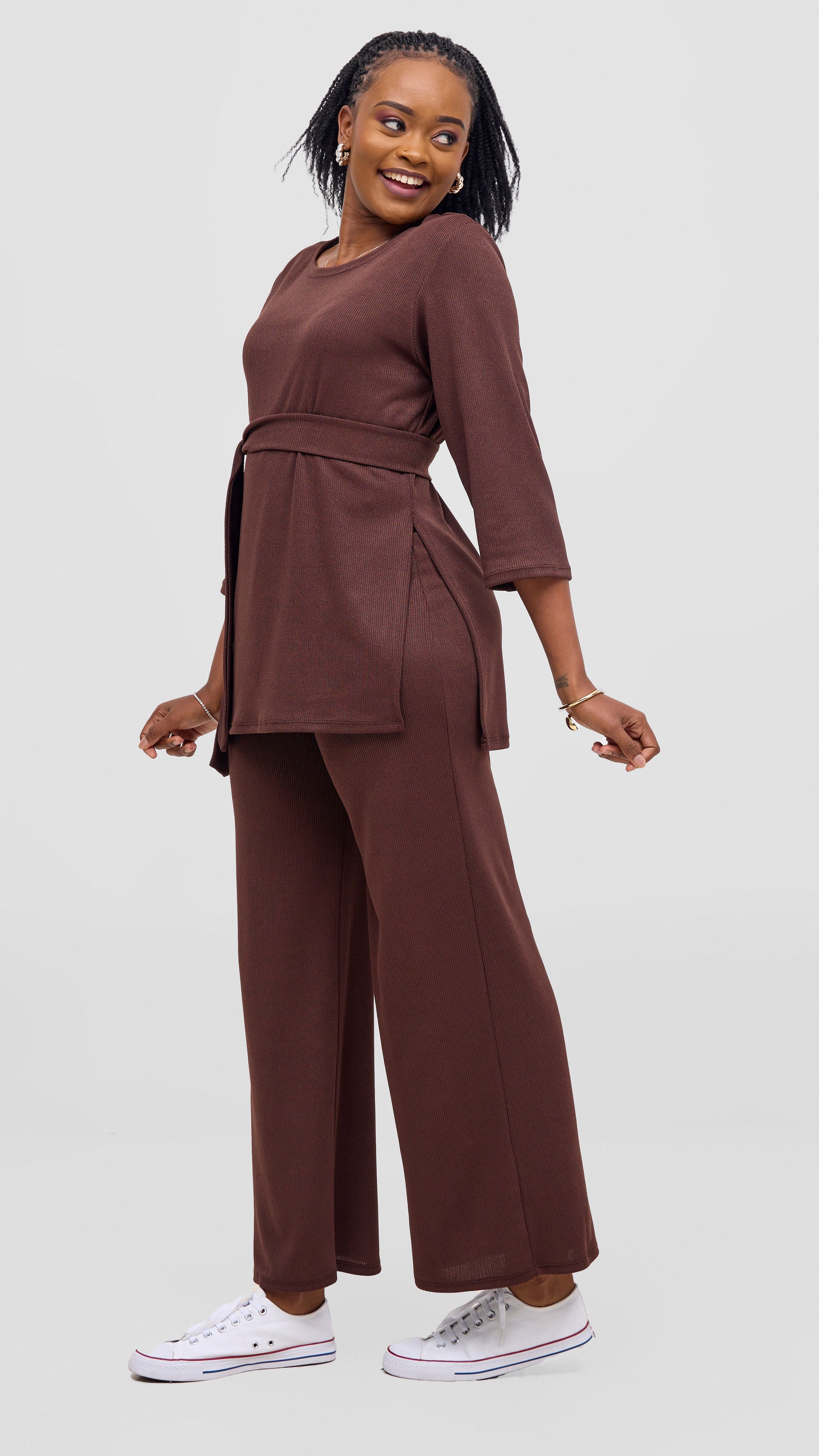 Vivo Rema Straight Leg Pants - Chocolate