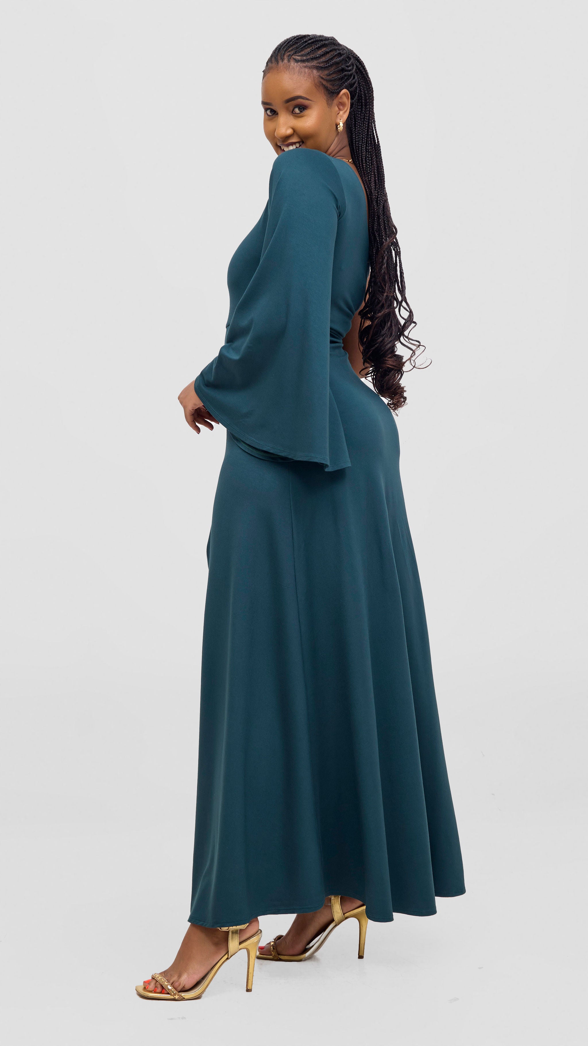 Vivo Ari One Shoulder Maxi Dress - Dark Green