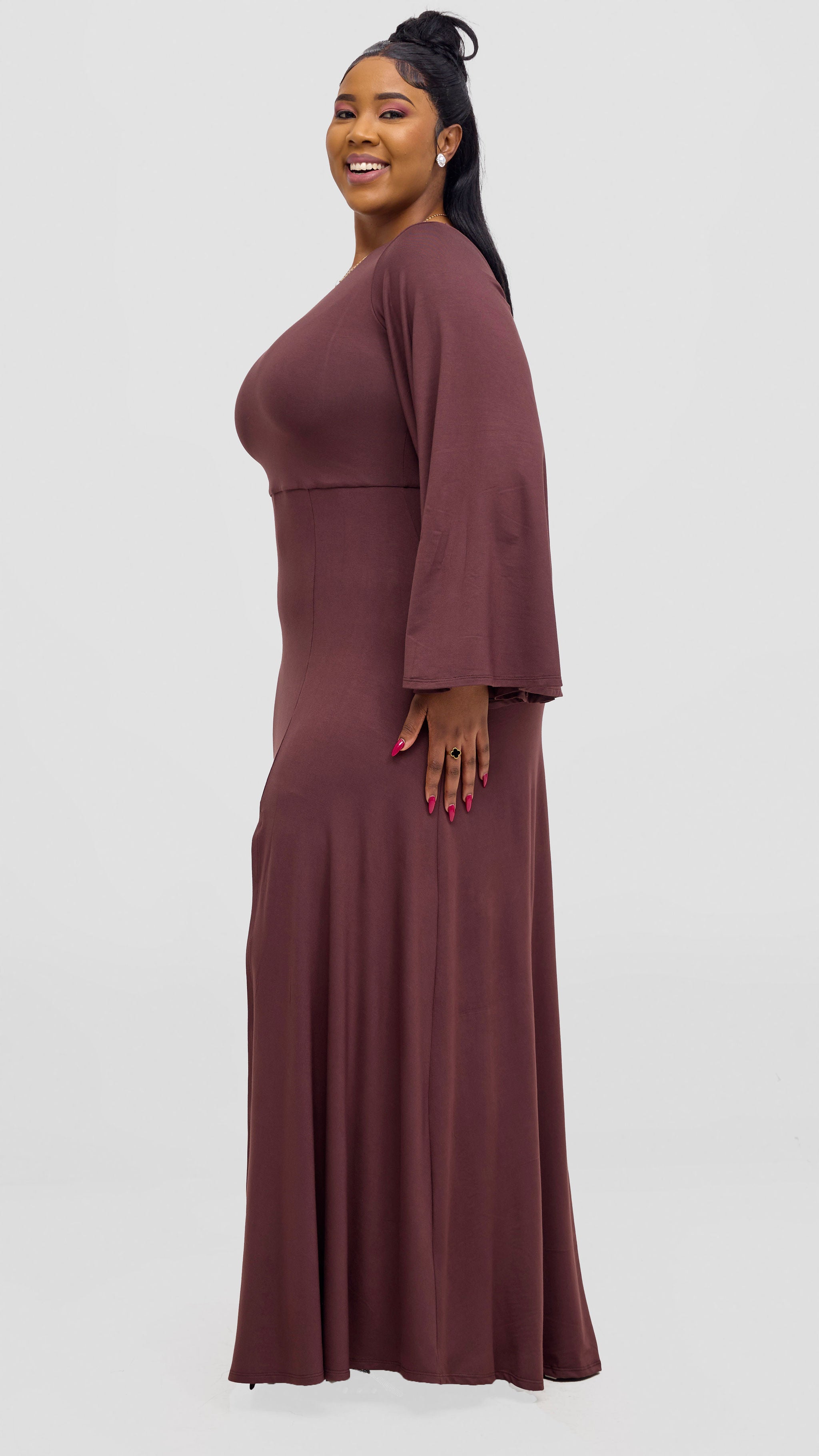 Vivo Ari One Shoulder Maxi Dress - Chocolate Brown
