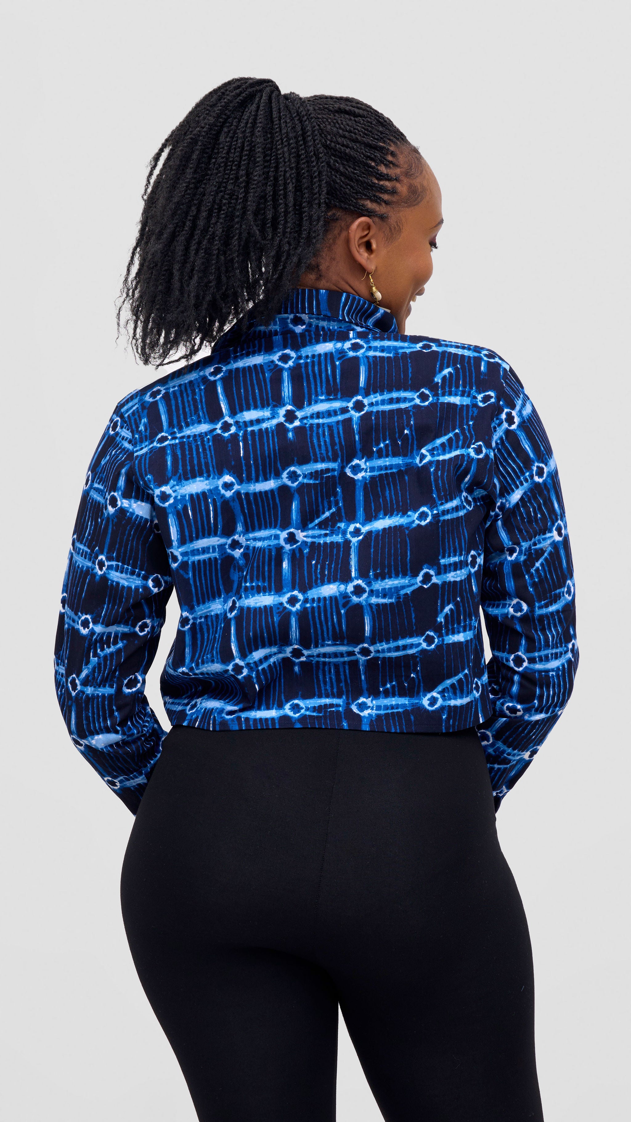 Safari Tara Crop Shacket - Light Blue / Navy Dire Print
