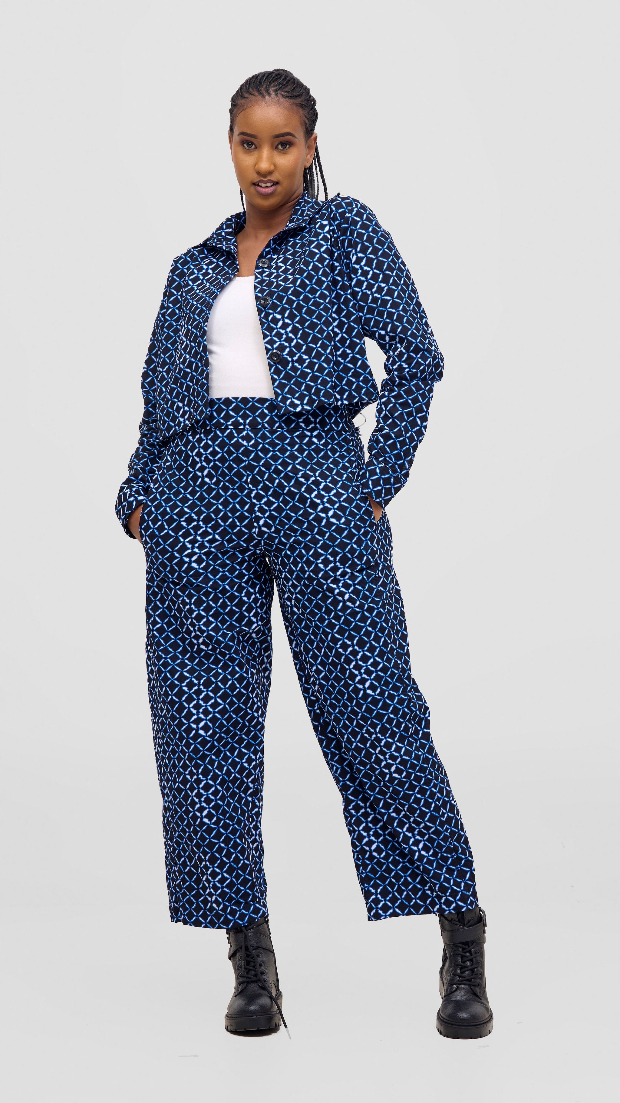 Safari Tara Crop Shacket - Navy / Light Blue Sutu Print