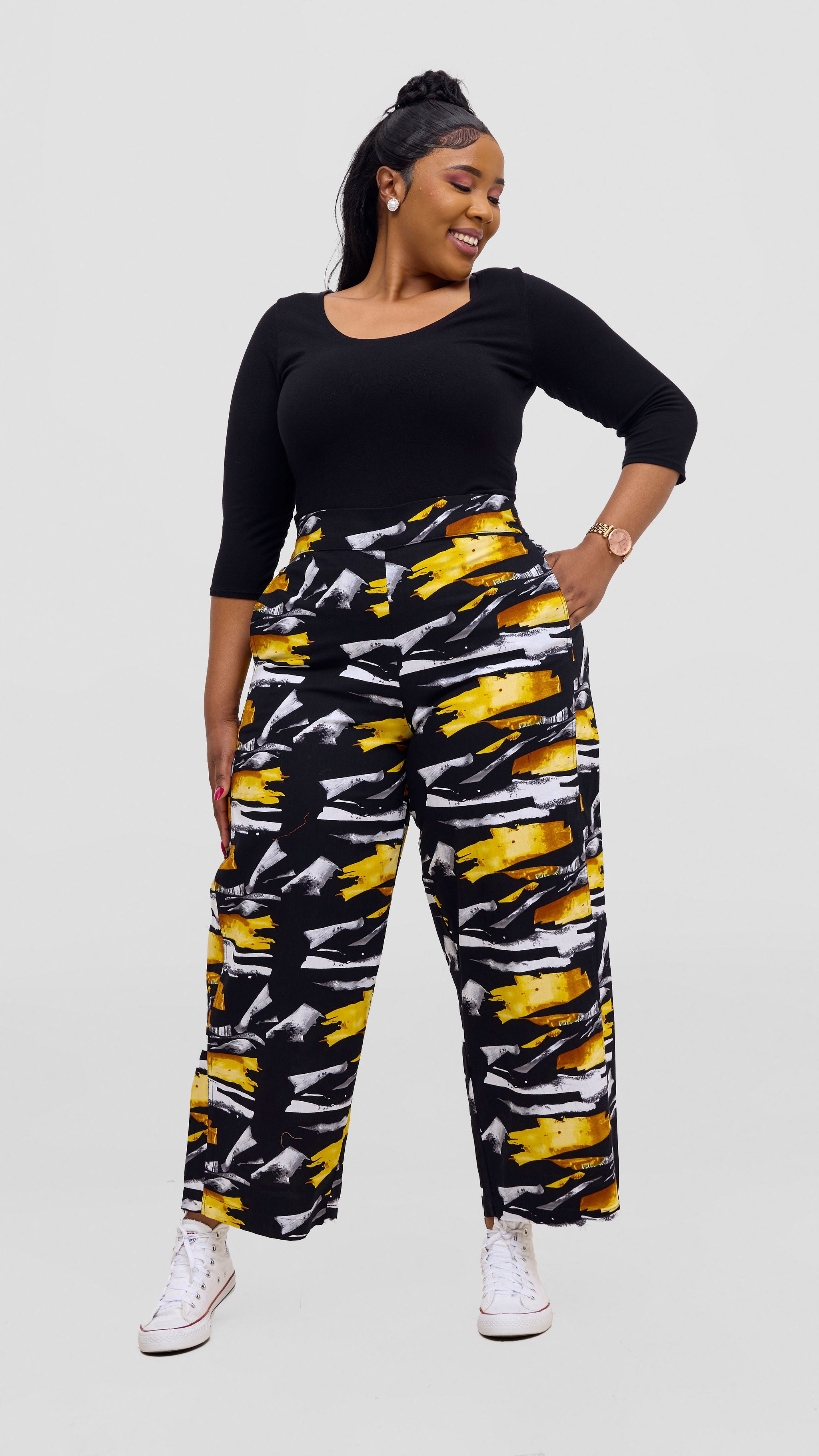 Safari Tara Barell Pants - Black / Yellow Fali Print