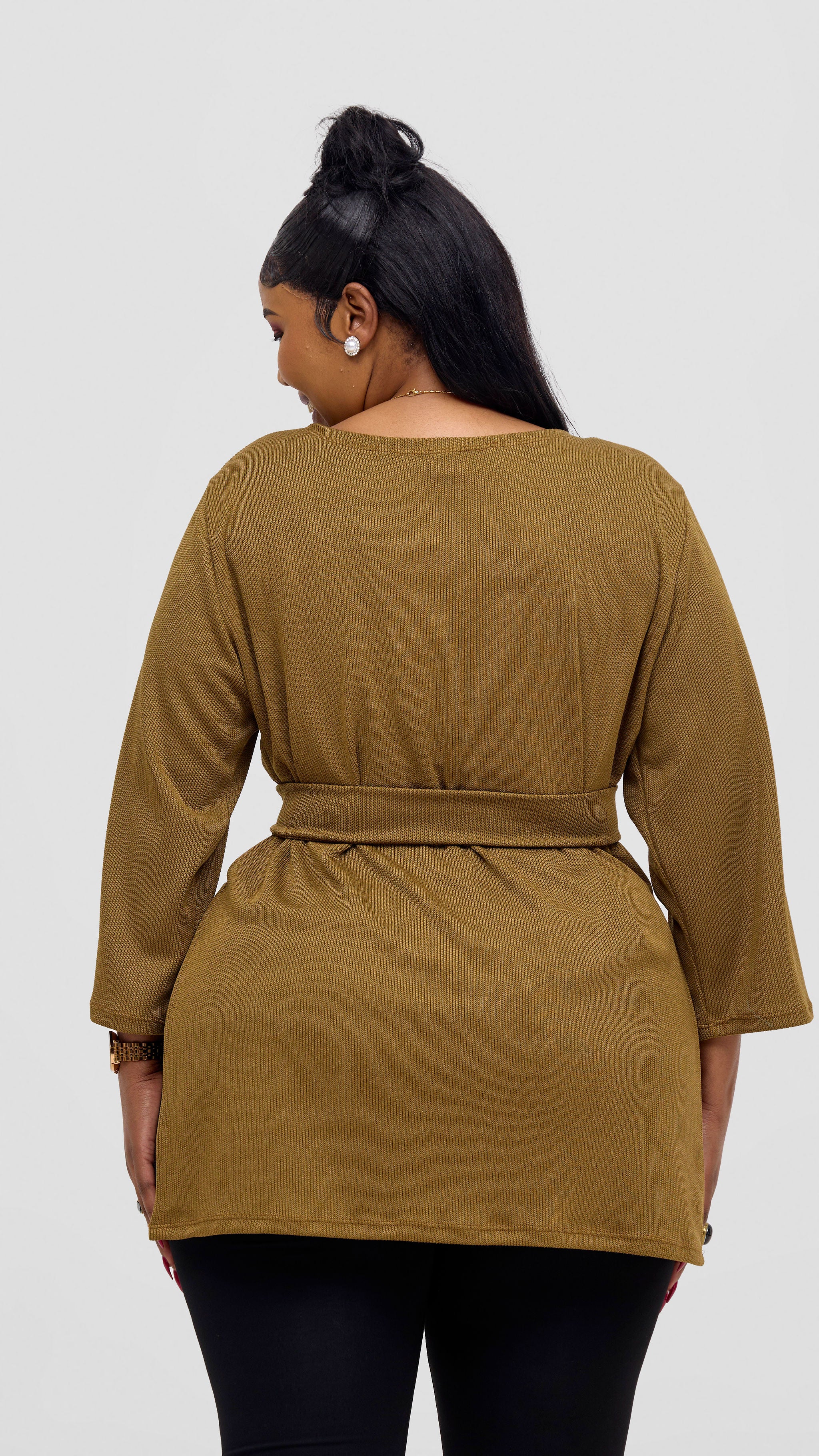 Vivo Rema 3/4 Sleeve Side Slit Tunic Top - Dark Olive