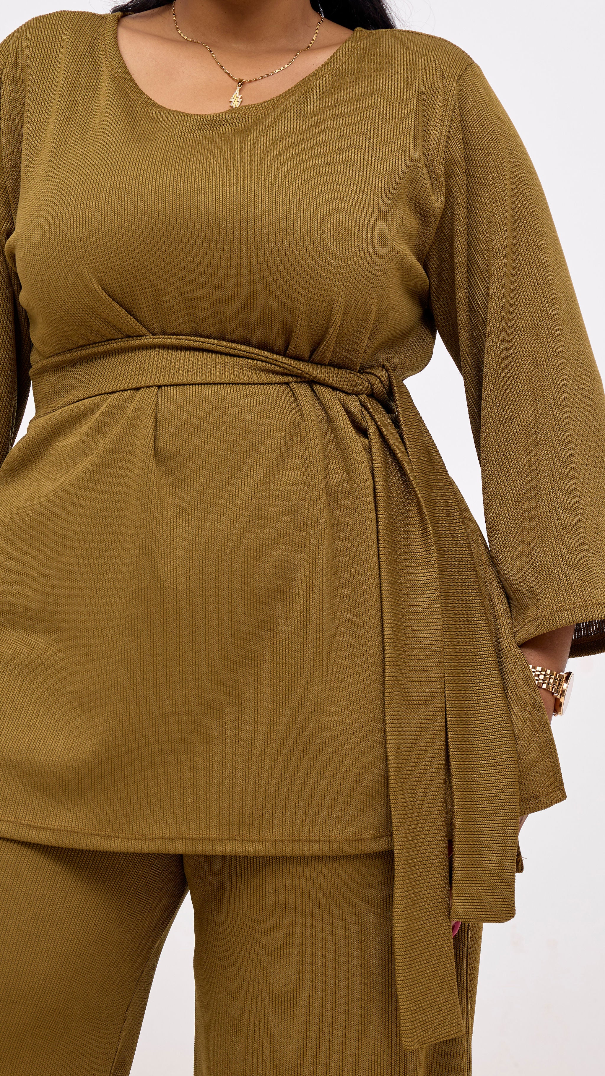 Vivo Rema 3/4 Sleeve Side Slit Tunic Top - Dark Olive