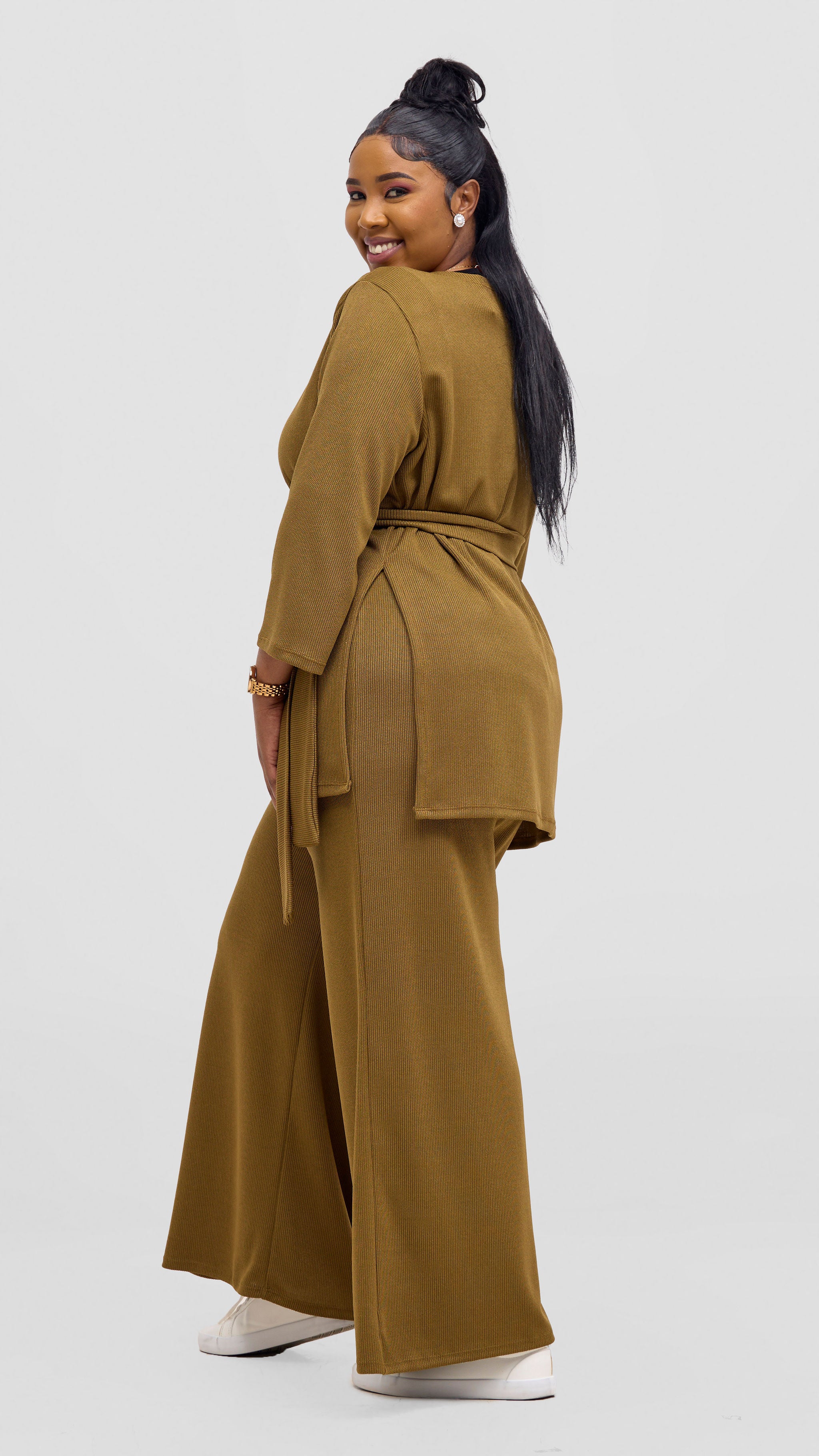 Vivo Rema 3/4 Sleeve Side Slit Tunic Top - Dark Olive