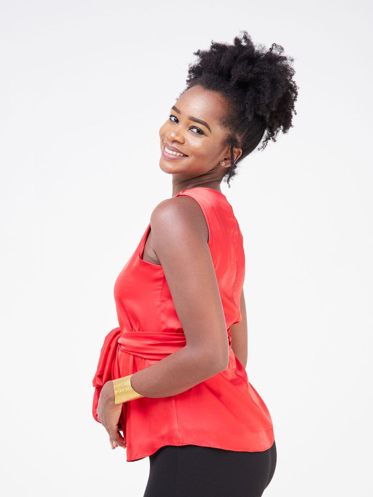 Vivo Raha Waist Tie Top - Red - Shopzetu