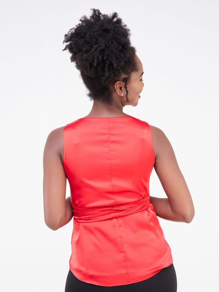 Vivo Raha Waist Tie Top - Red - Shopzetu