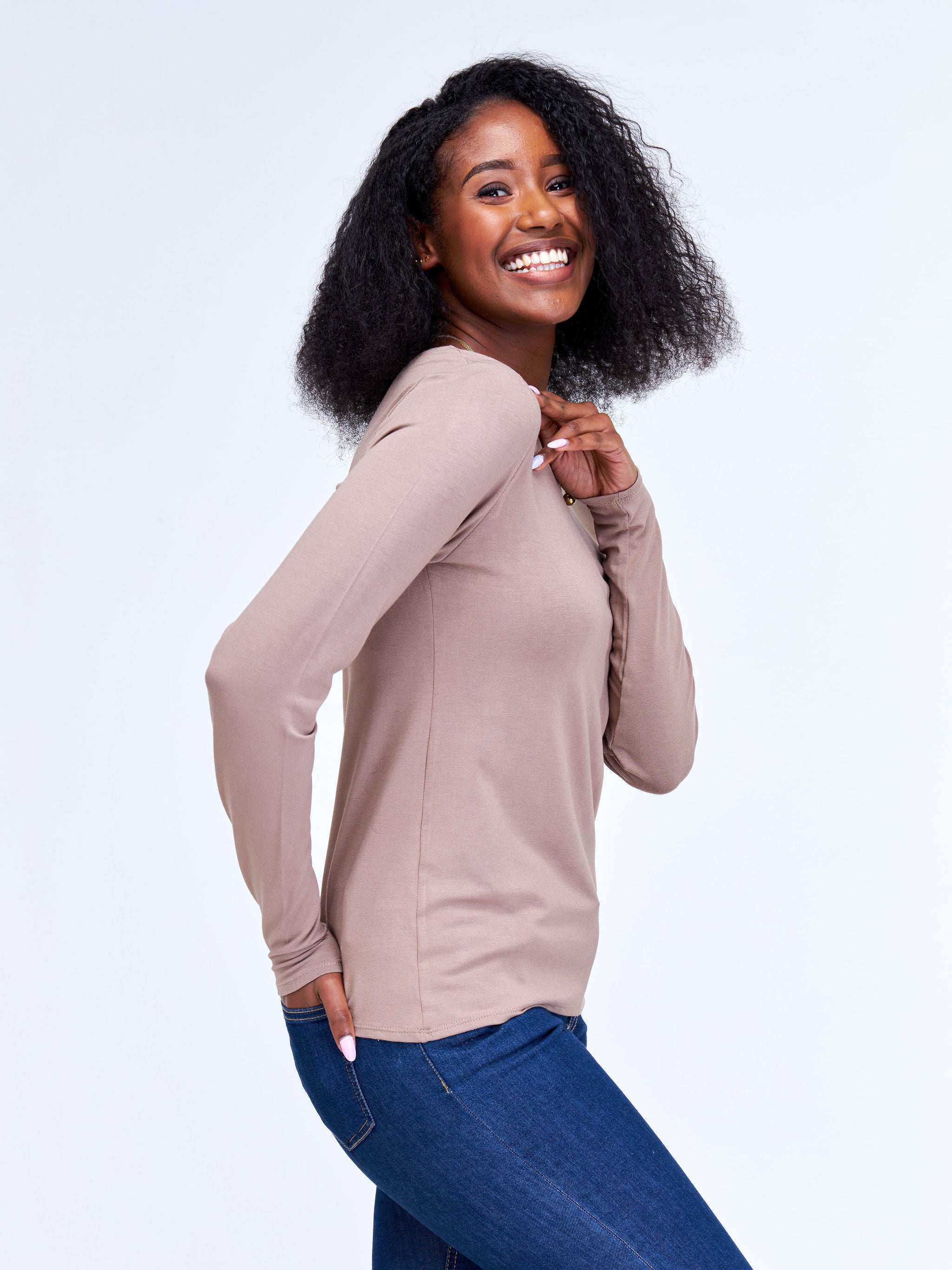 Zoya Basic Long Sleeve Top - Taupe