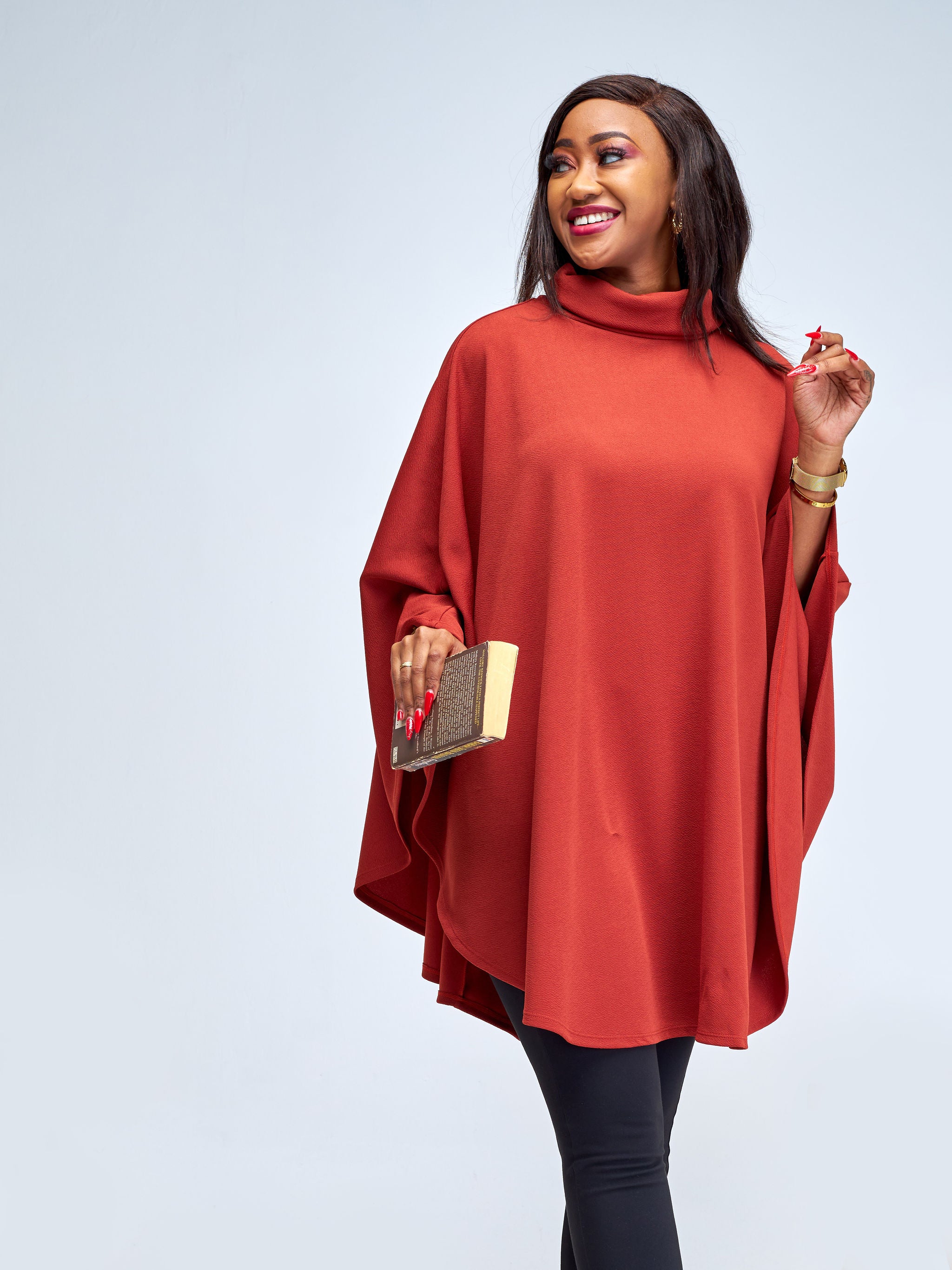 Vivo Amali Turtleneck Cape - Rust