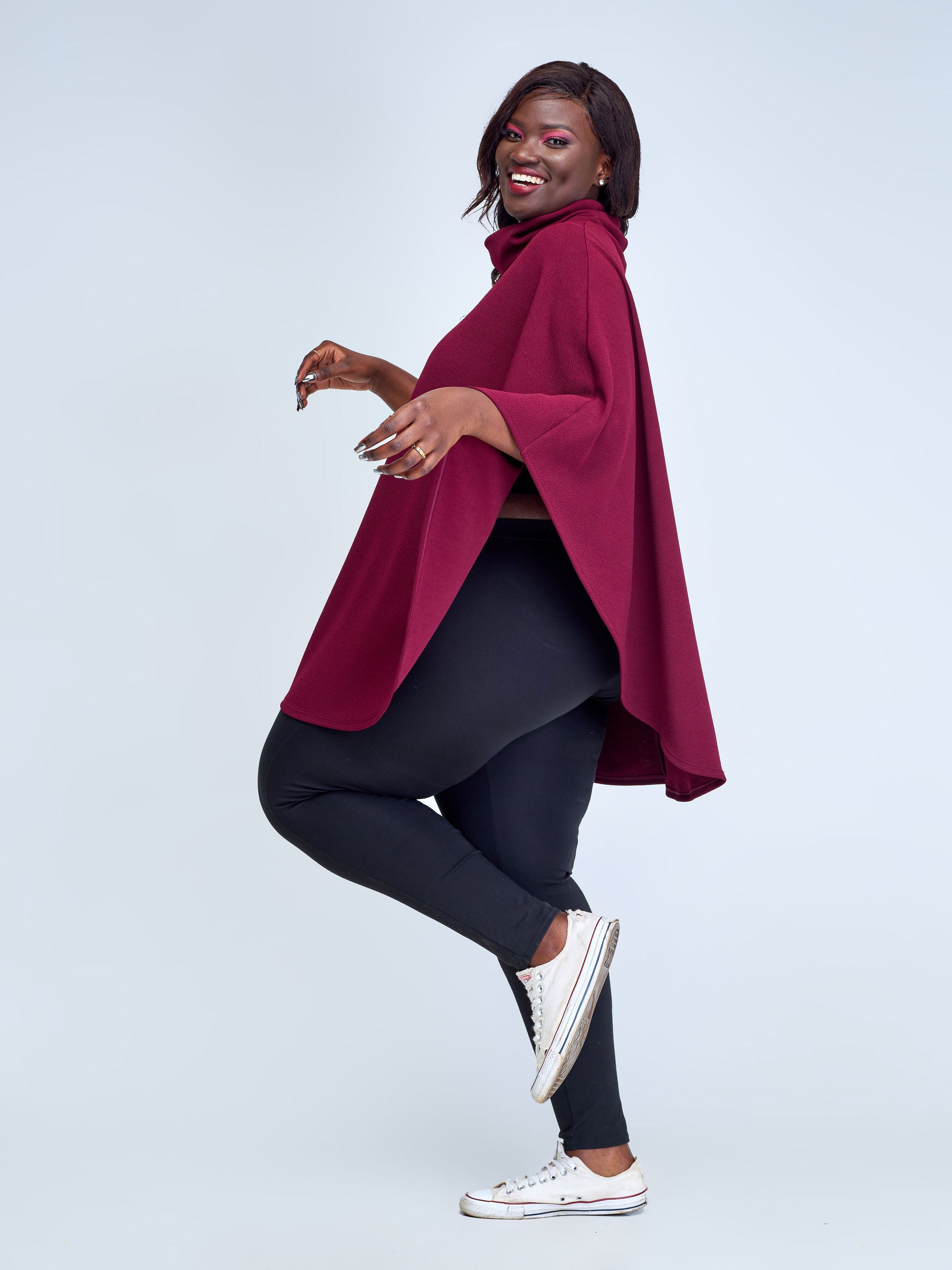 Vivo Amali Turtleneck Cape - Maroon