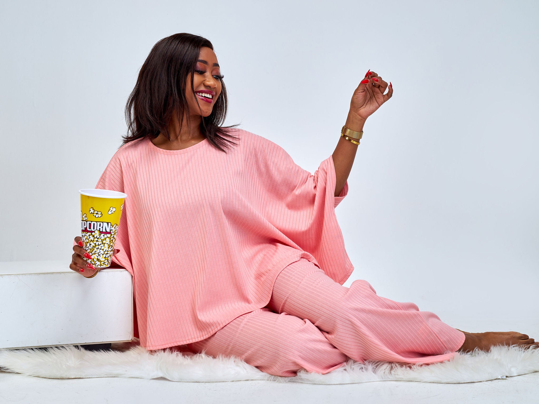 Vivo Amali Wide Leg Rib Pants - Pink