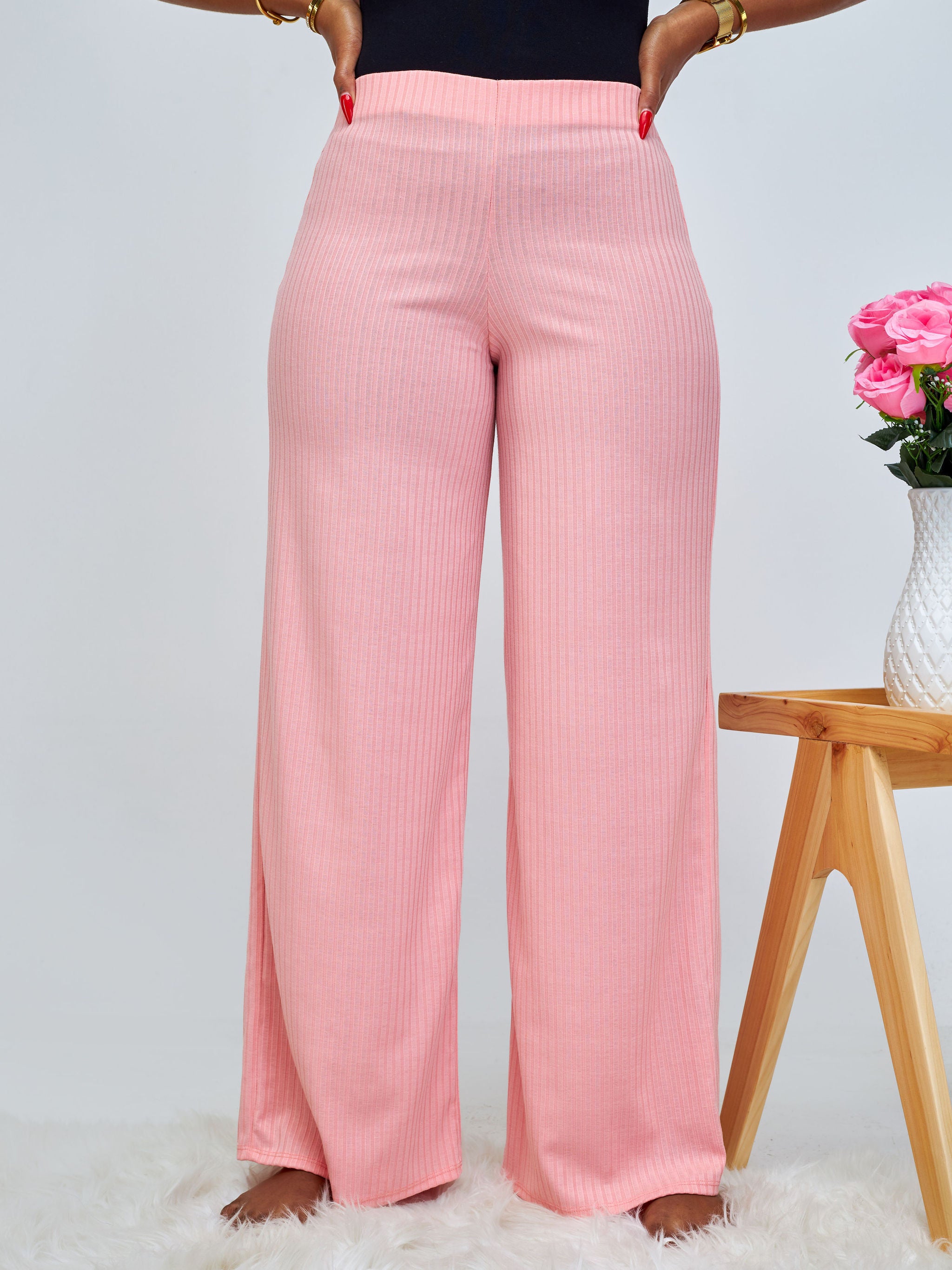 Vivo Amali Wide Leg Rib Pants - Pink