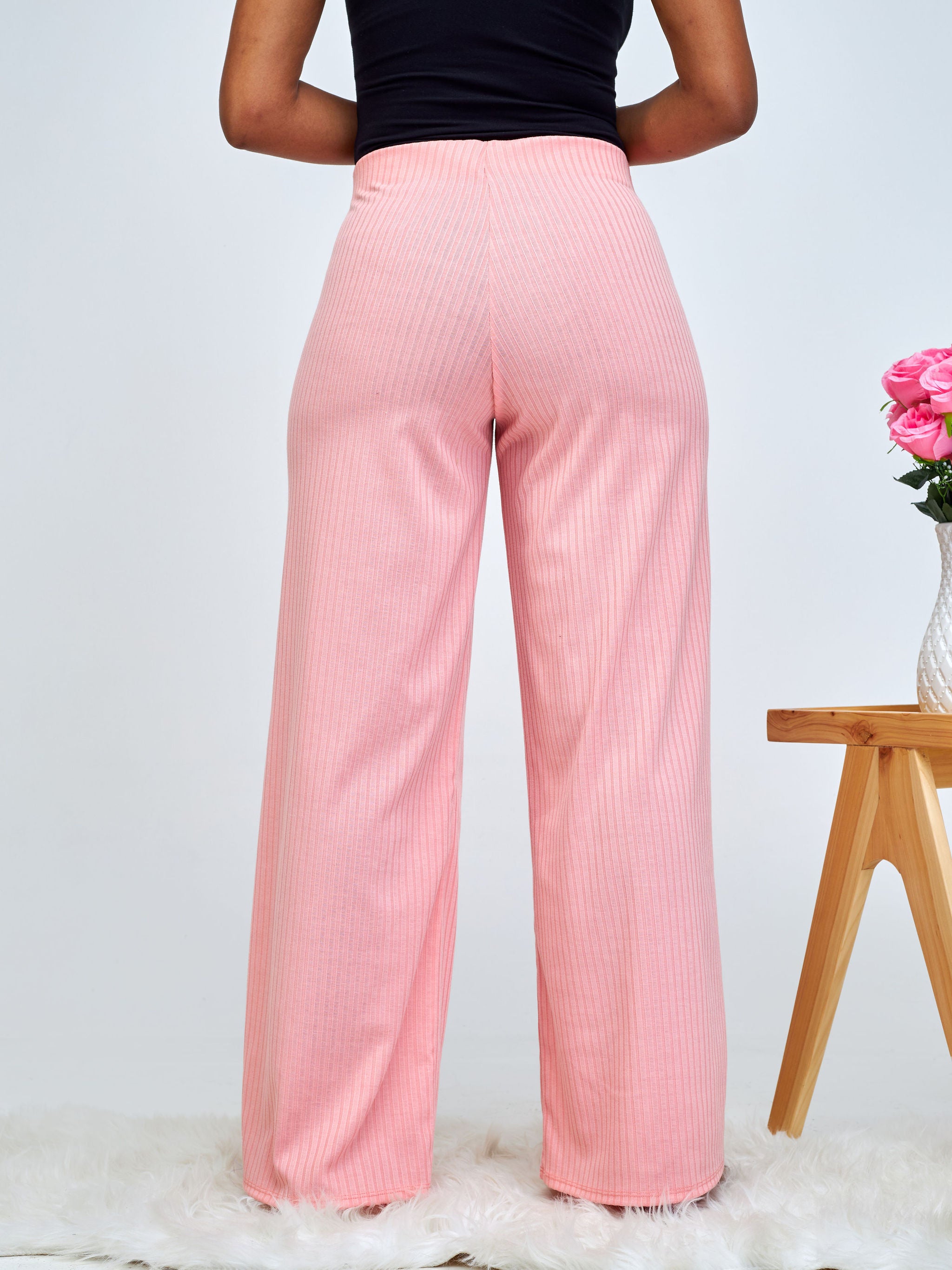 Vivo Amali Wide Leg Rib Pants - Pink