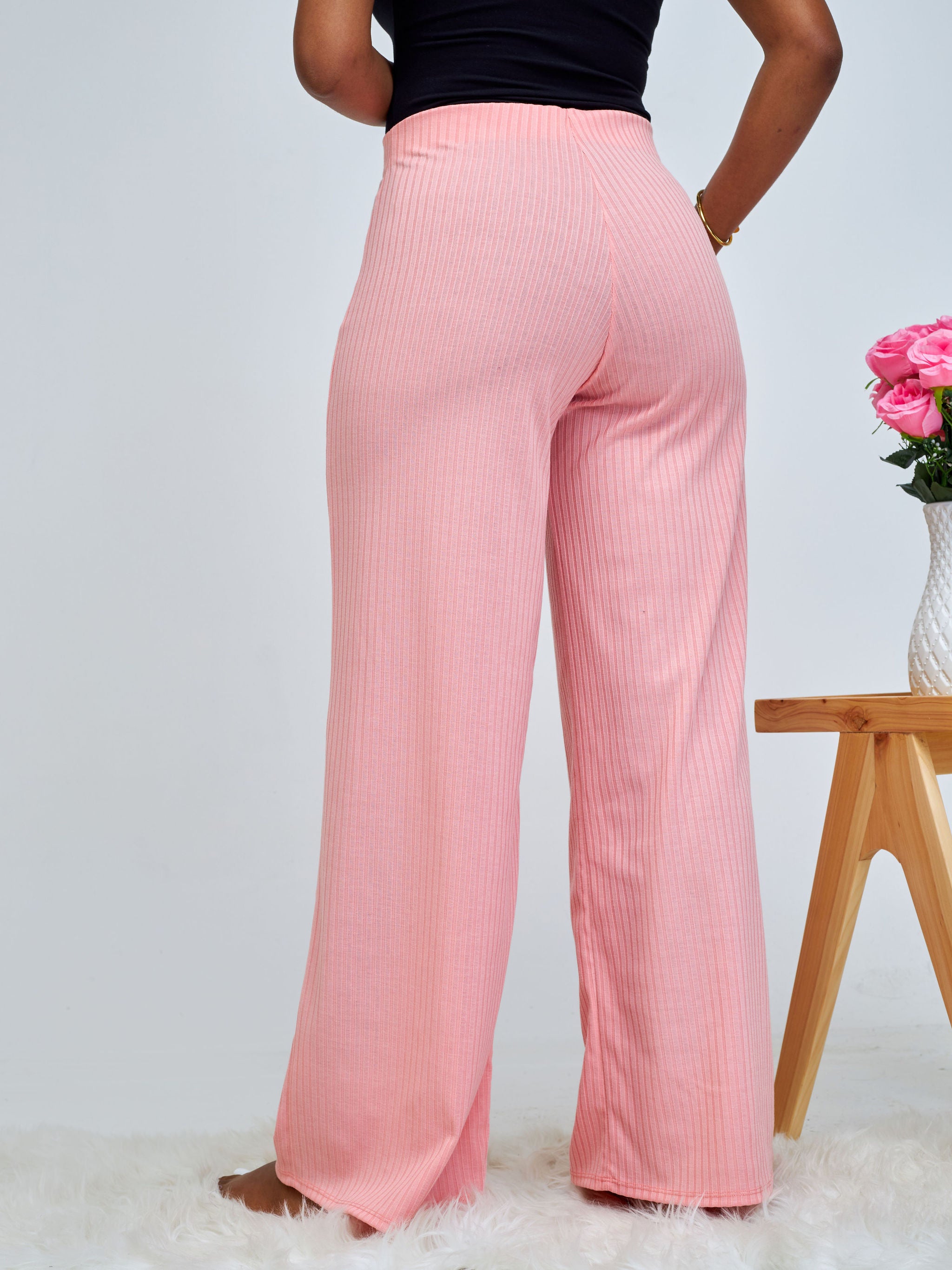 Vivo Amali Wide Leg Rib Pants - Pink