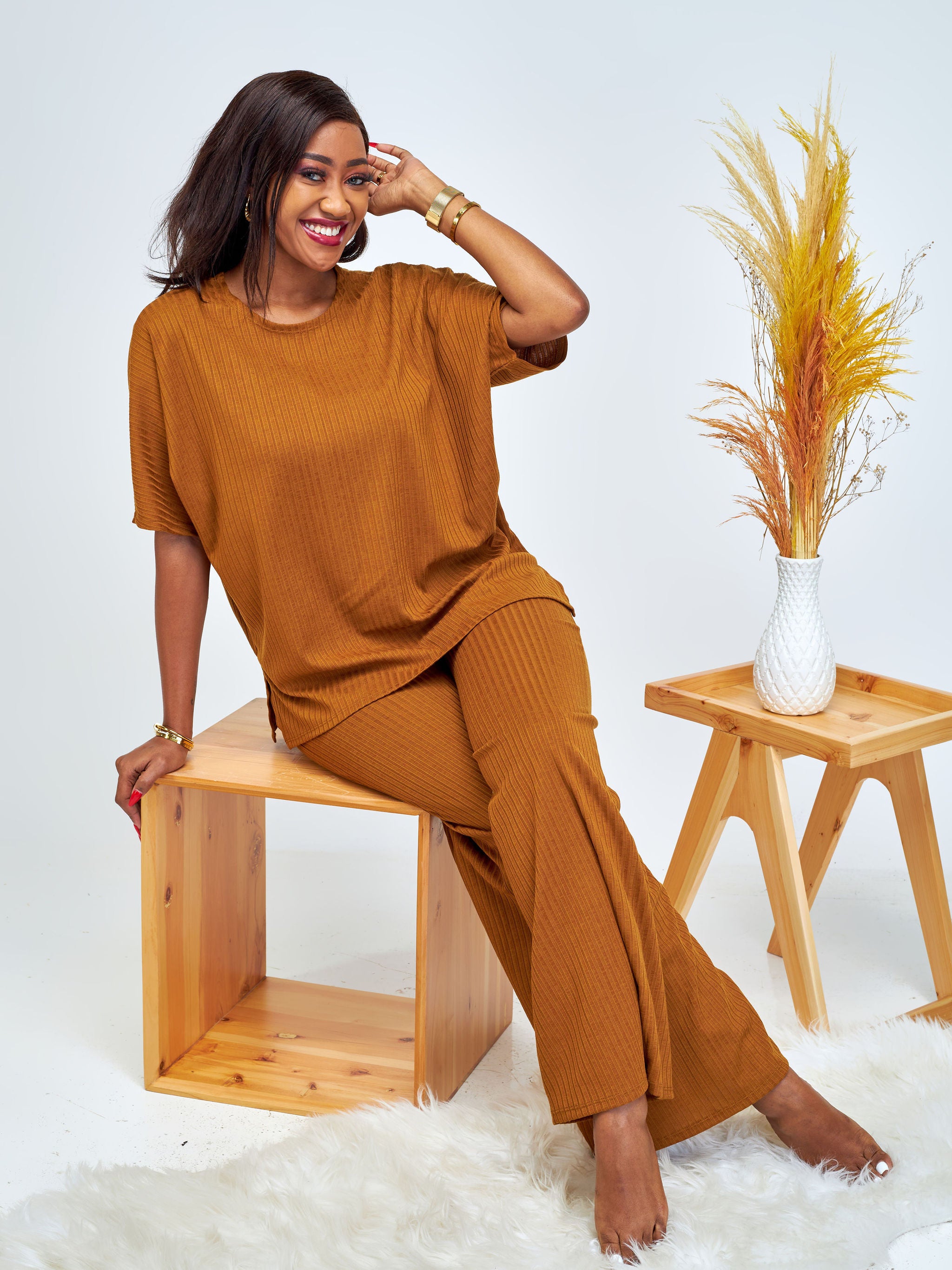 Vivo Amali Drop Shoulder Tunic Top - Brown