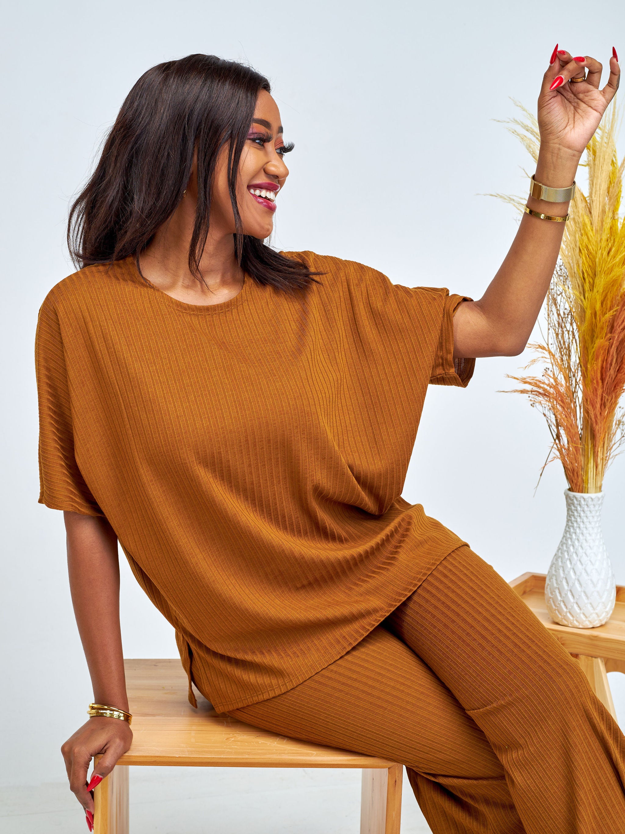 Vivo Amali Drop Shoulder Tunic Top - Brown