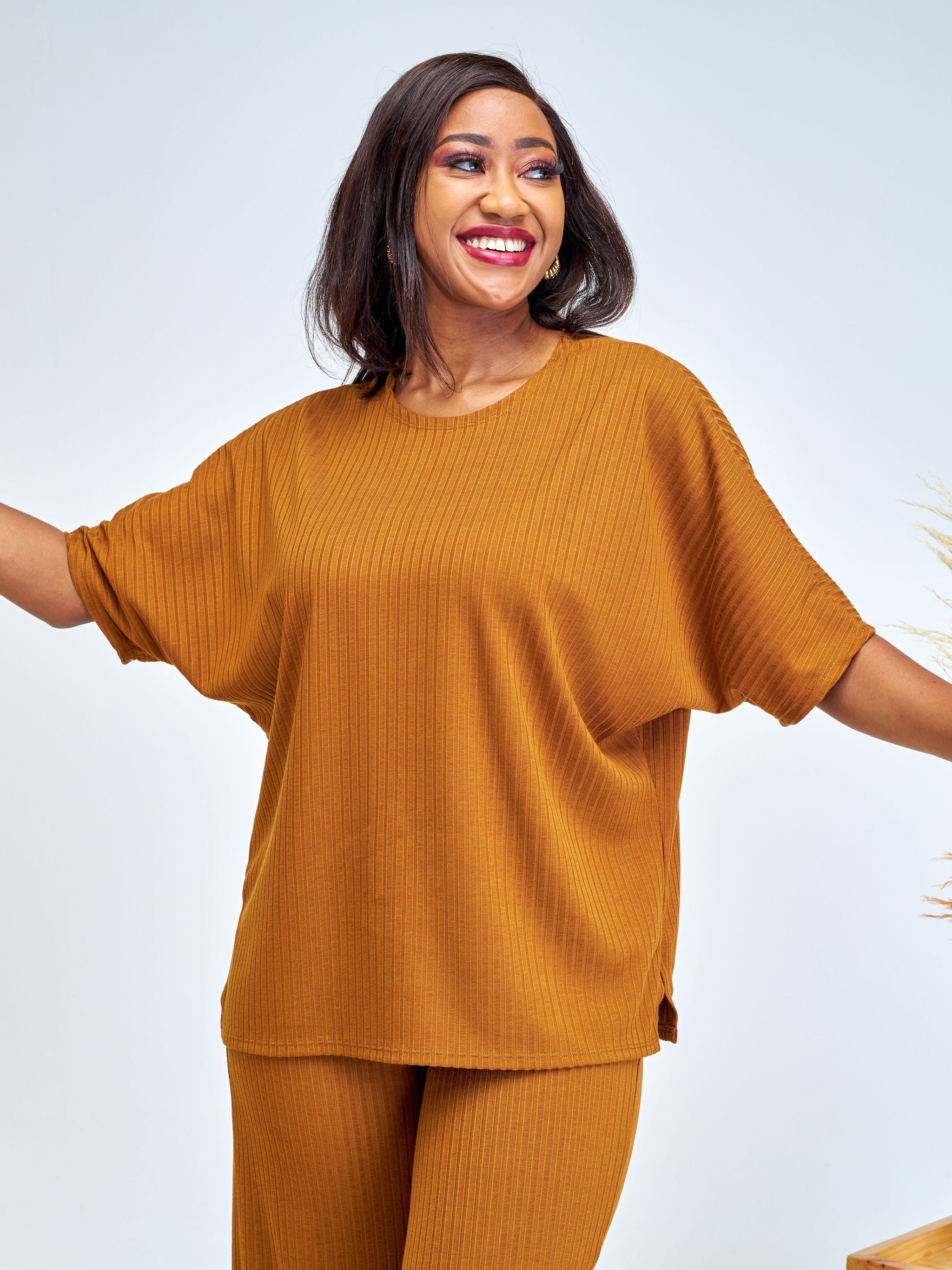 Vivo Amali Drop Shoulder Tunic Top - Brown