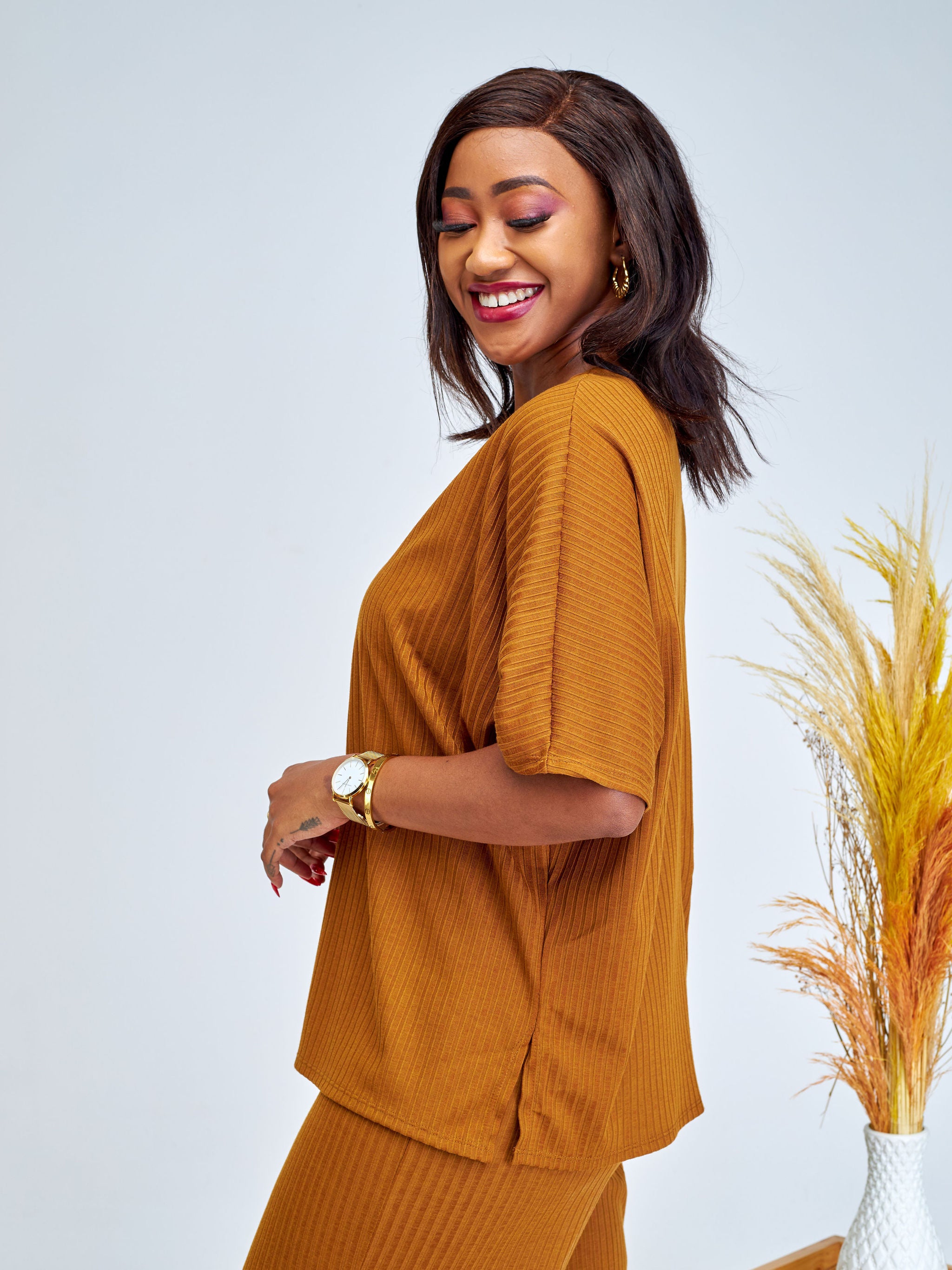 Vivo Amali Drop Shoulder Tunic Top - Brown