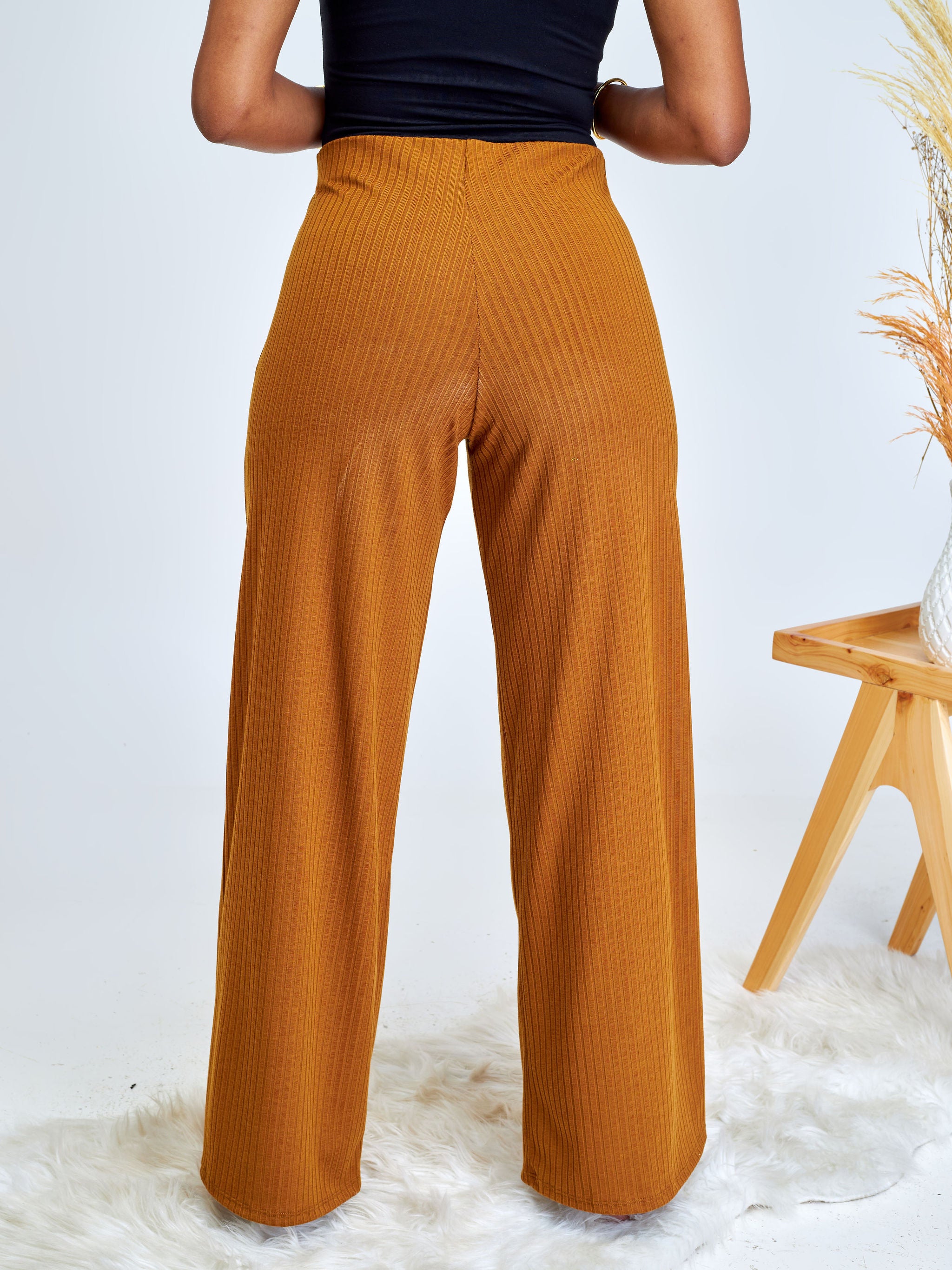 Vivo Amali Wide Leg Rib Pants - Brown