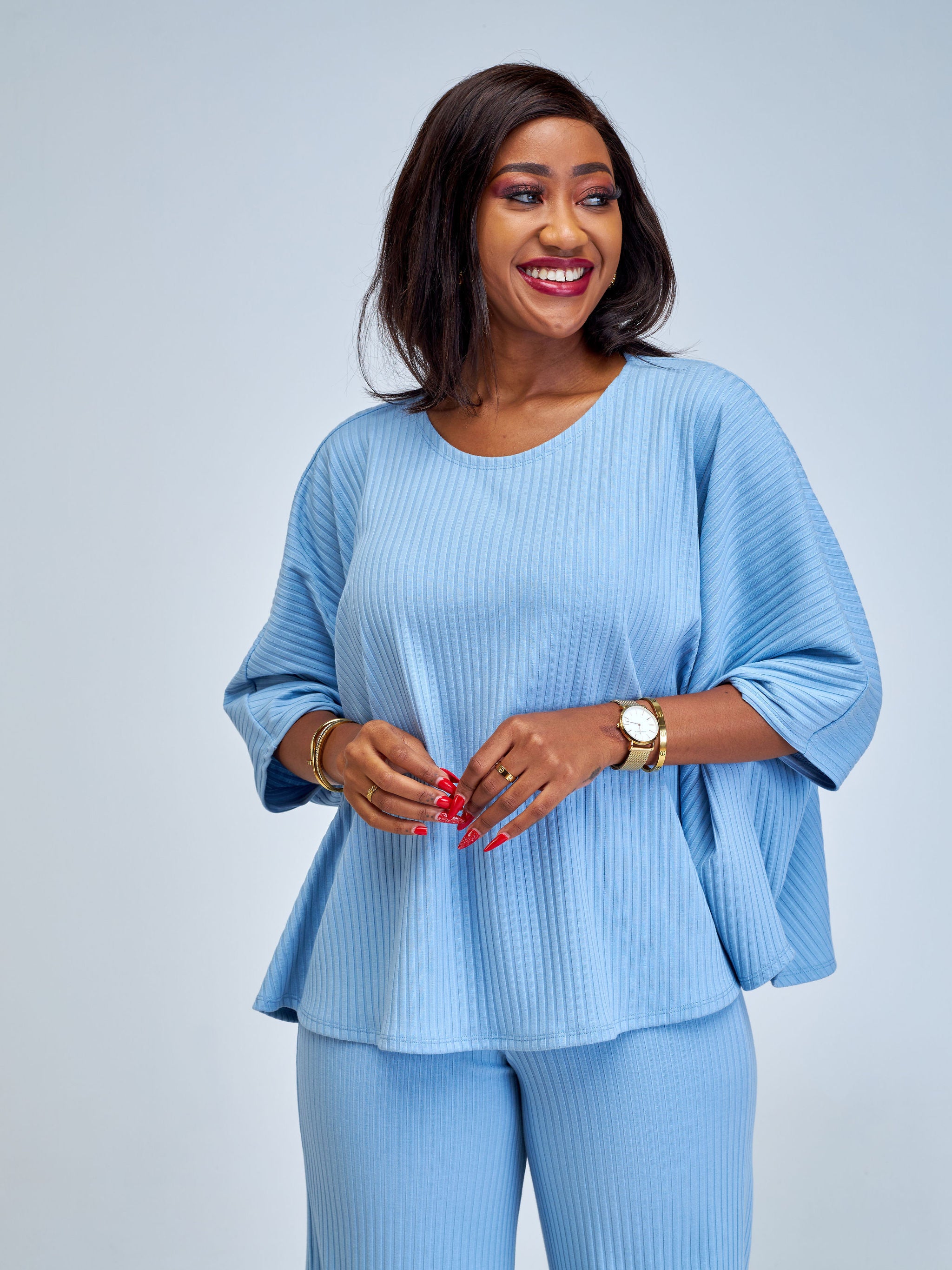 Vivo Amali Round Neck Wide Top - Light Blue
