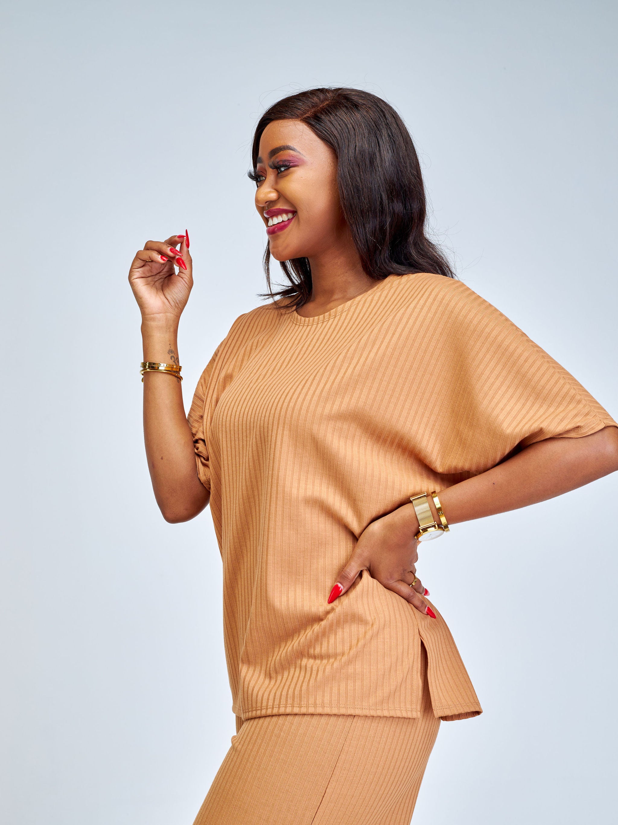 Vivo Amali Drop Shoulder Tunic Top - Light Brown