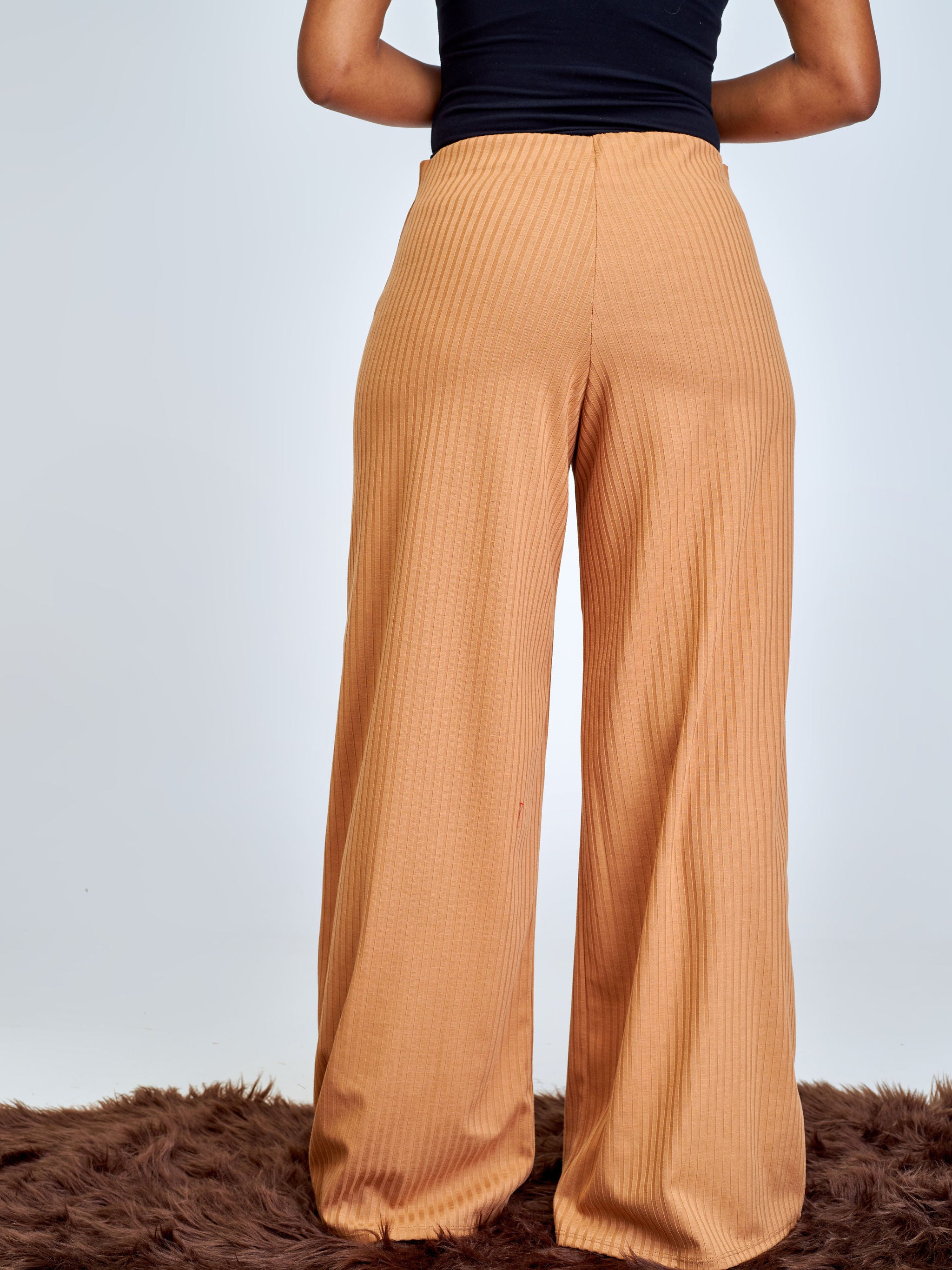 Vivo Amali Wide Leg Rib Pants - Light Brown