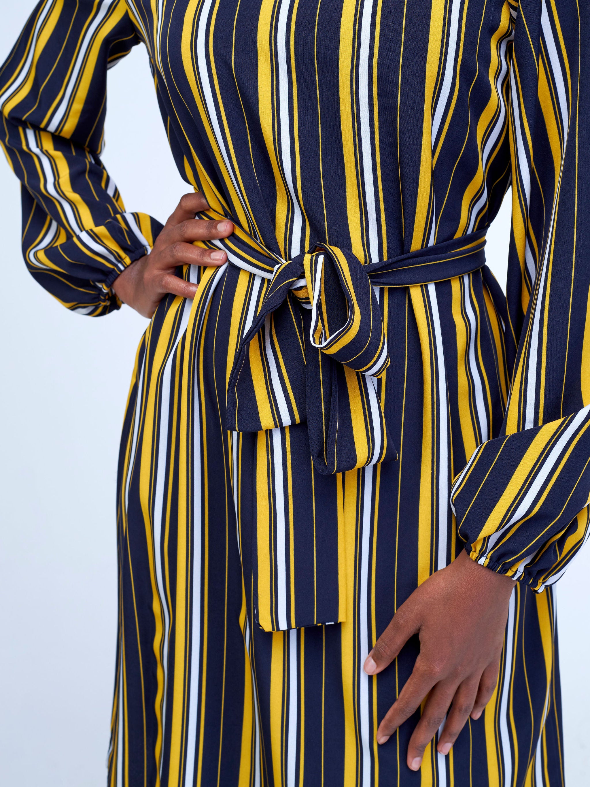 Vivo Zawadi Shift Dress - Yellow / Black Stripes Print