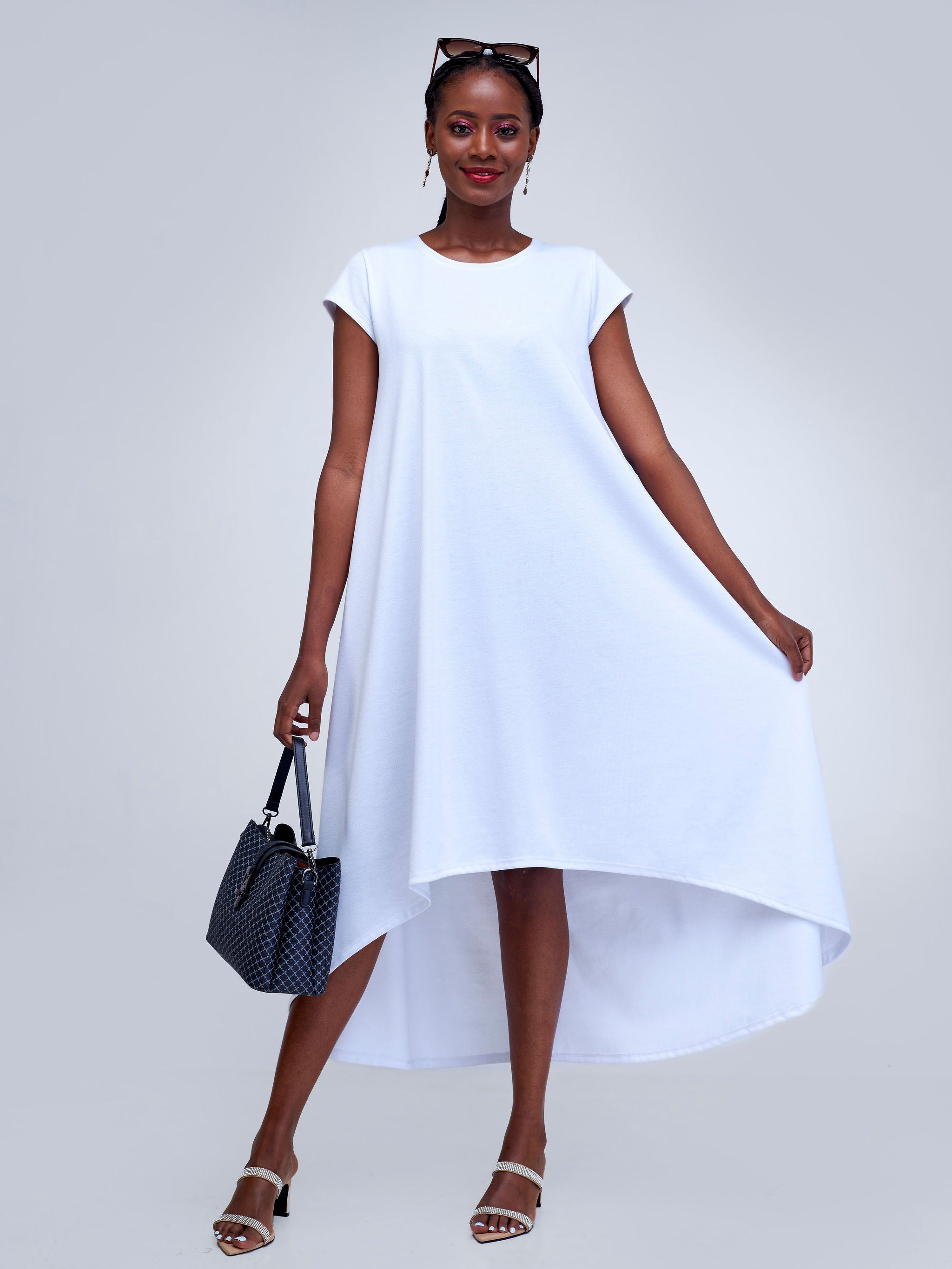 Vivo Basic Back Pleat High Low Dress - White