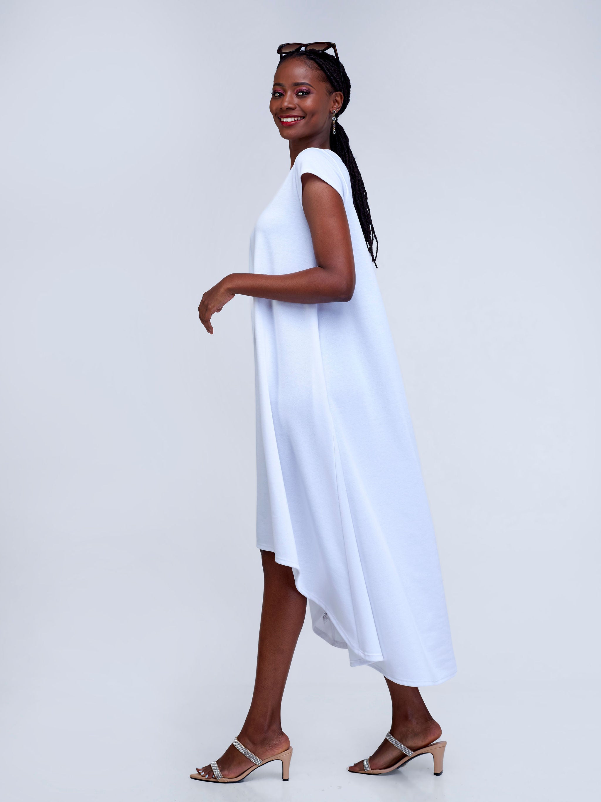 Vivo Basic Back Pleat High Low Dress - White