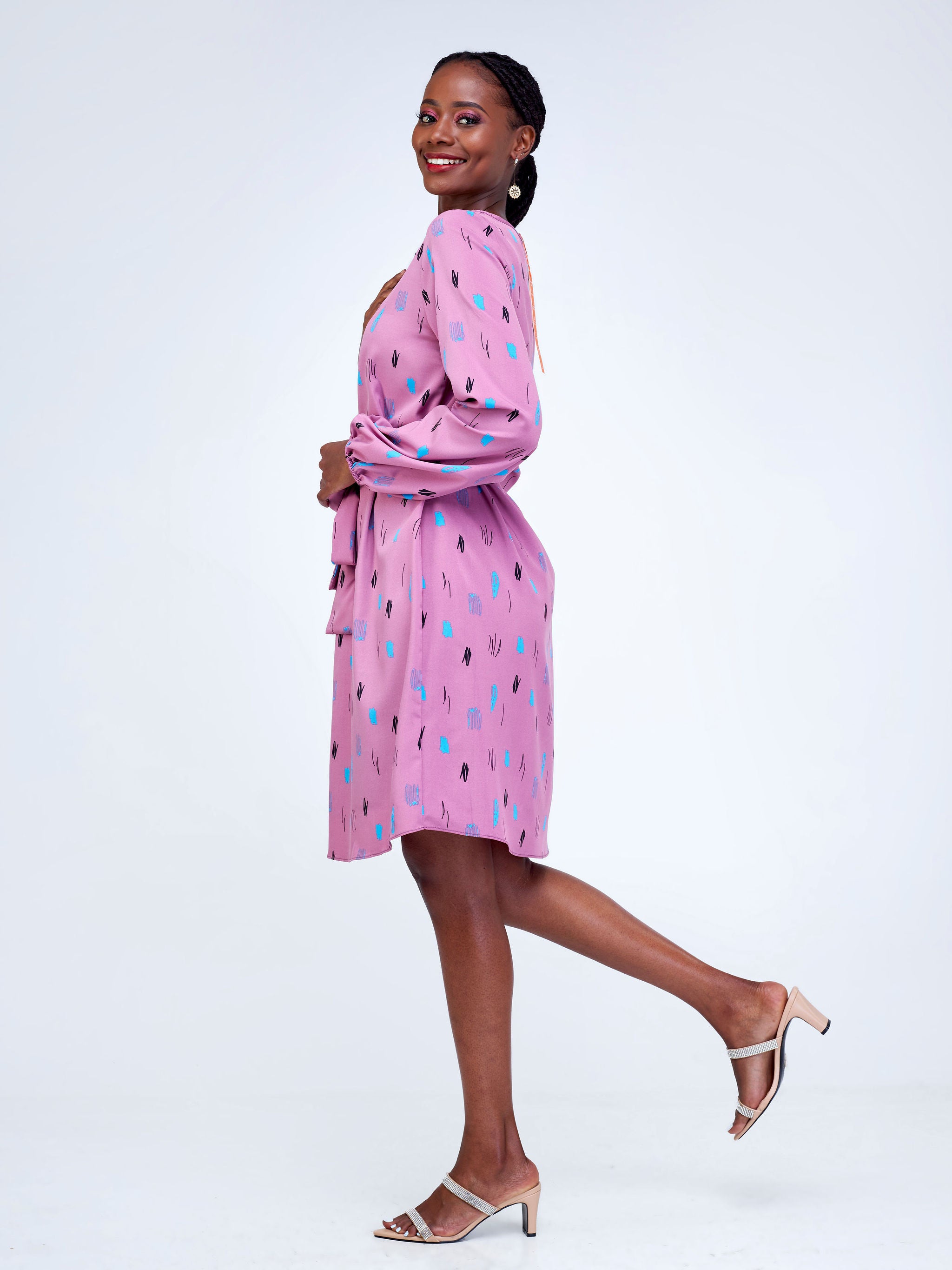 Vivo Zawadi Shift Dress - Pink / Blue Abstract Print