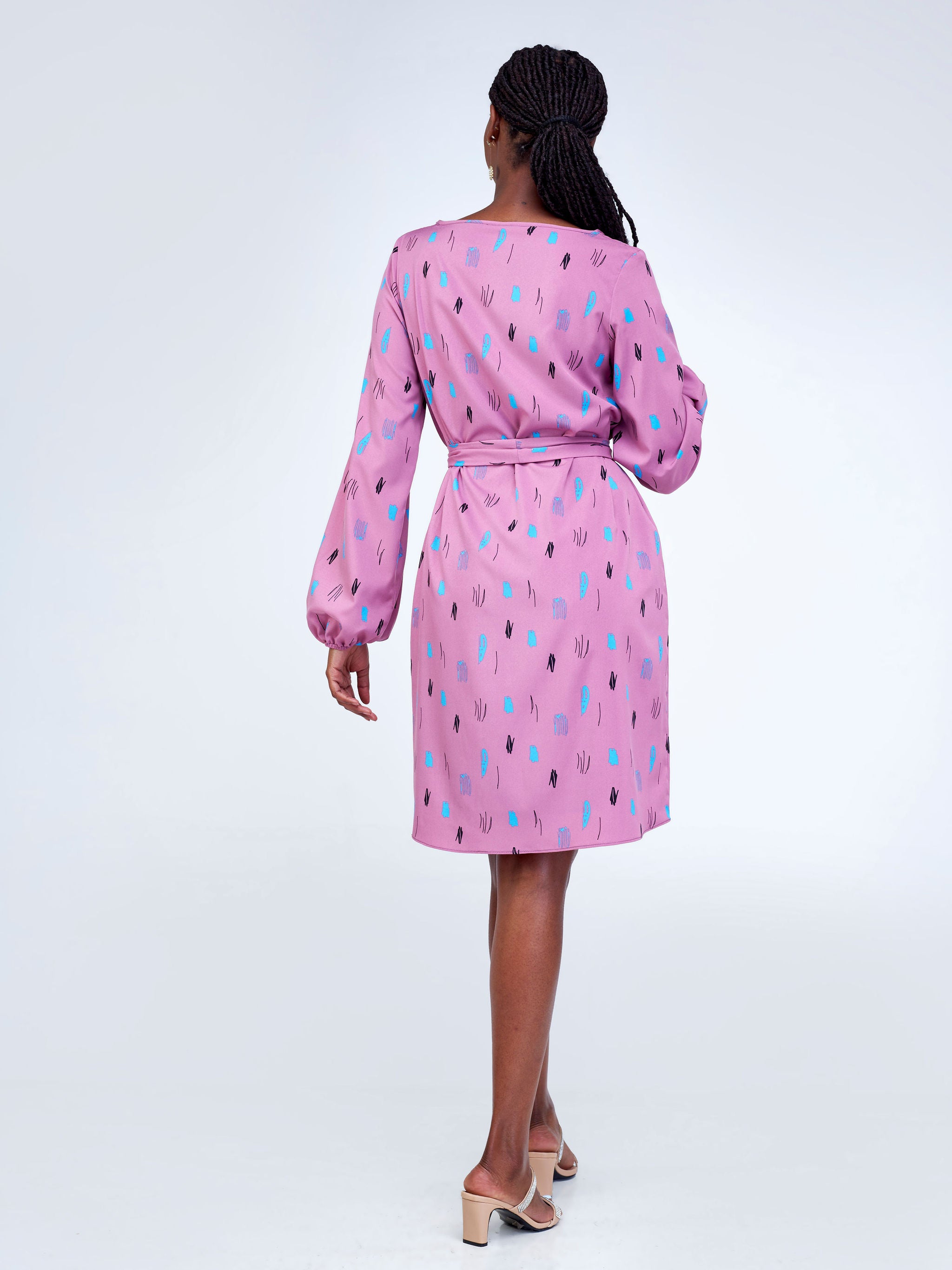 Vivo Zawadi Shift Dress - Pink / Blue Abstract Print